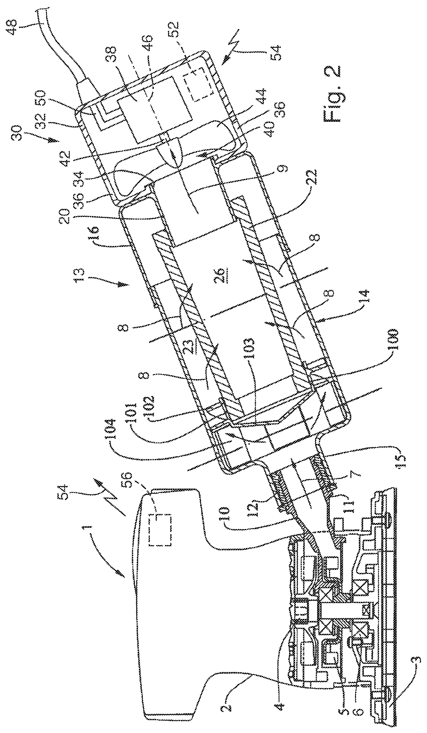 Patent US12157081 Figure 2 – Filter arrangement for filtering dust-laden air generated by a hand-guided power tool and power tool arrangement comprising a hand-guided power tool and such a filter arrangement