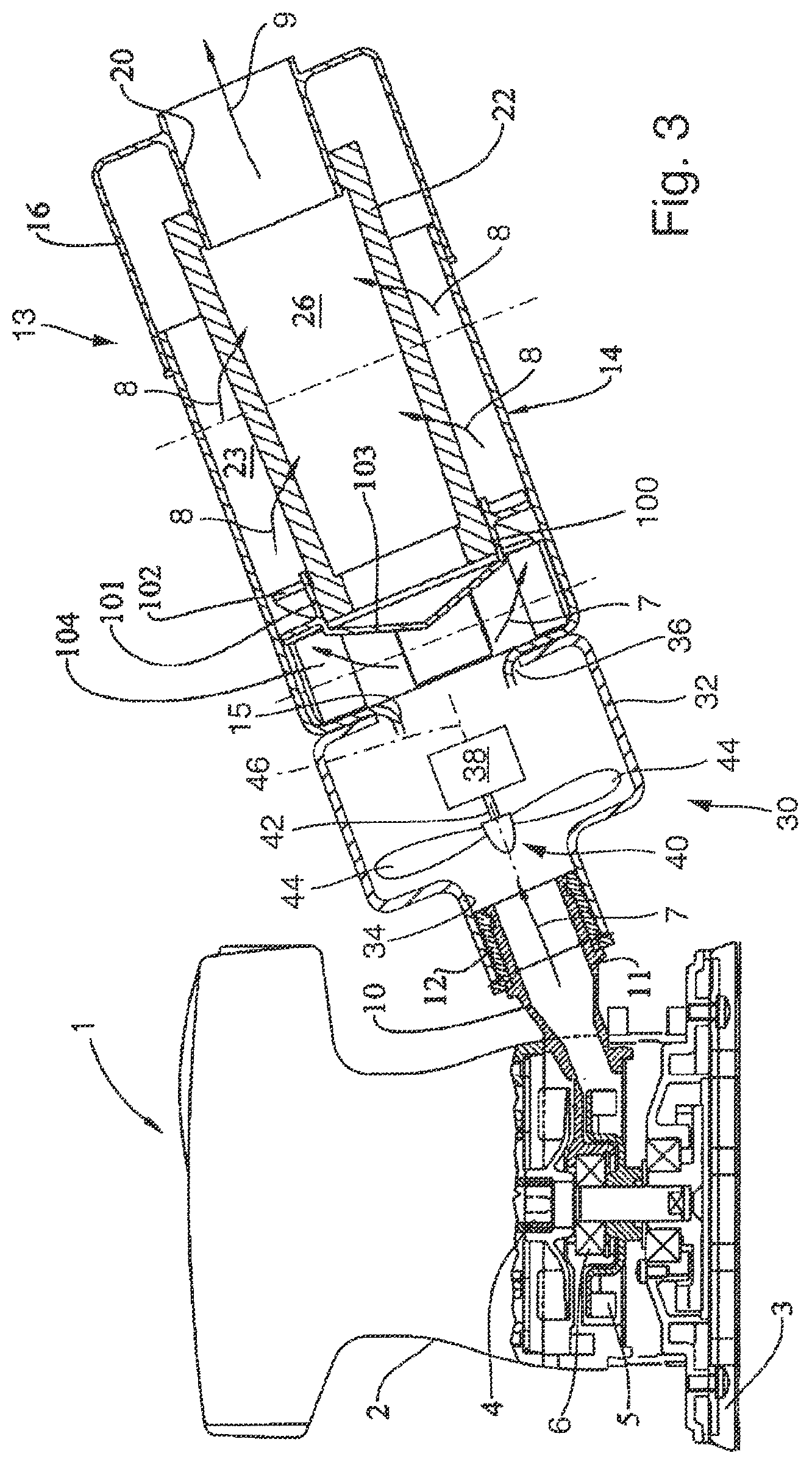 Patent US12157081 Figure 3 – Filter arrangement for filtering dust-laden air generated by a hand-guided power tool and power tool arrangement comprising a hand-guided power tool and such a filter arrangement