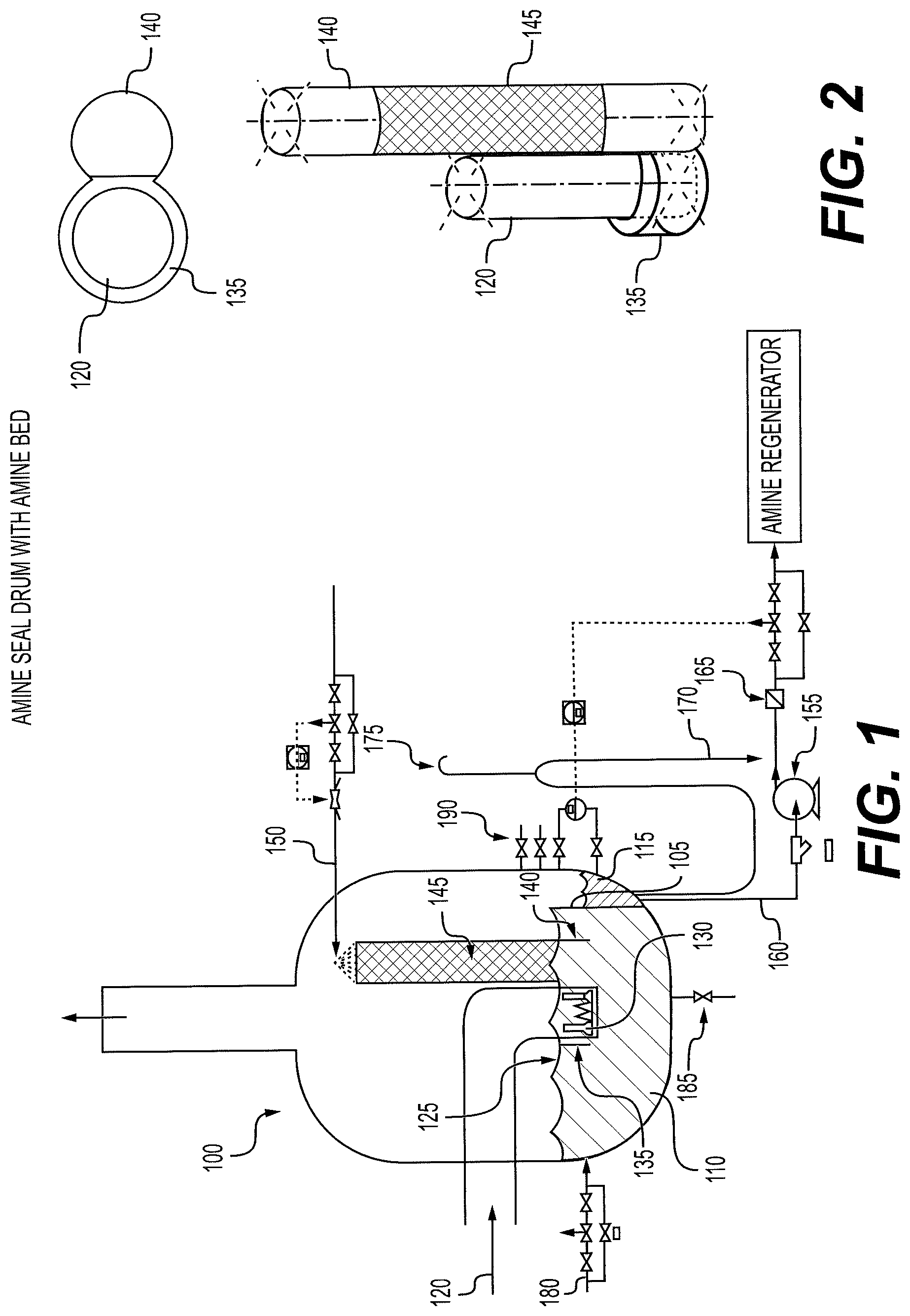 Patent US12157086 Figure 1 – Amine liquid seal in a flare system