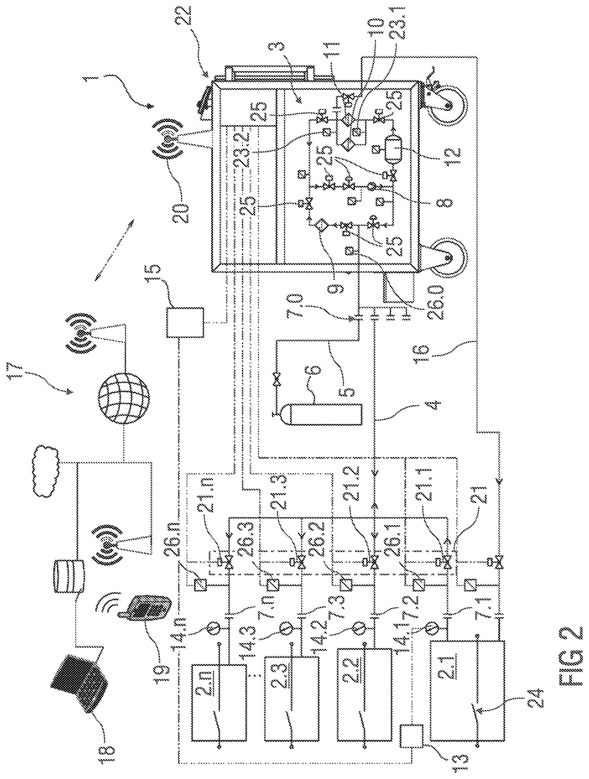 Patent US12157088 Figure 2 – Service system for gas compartments