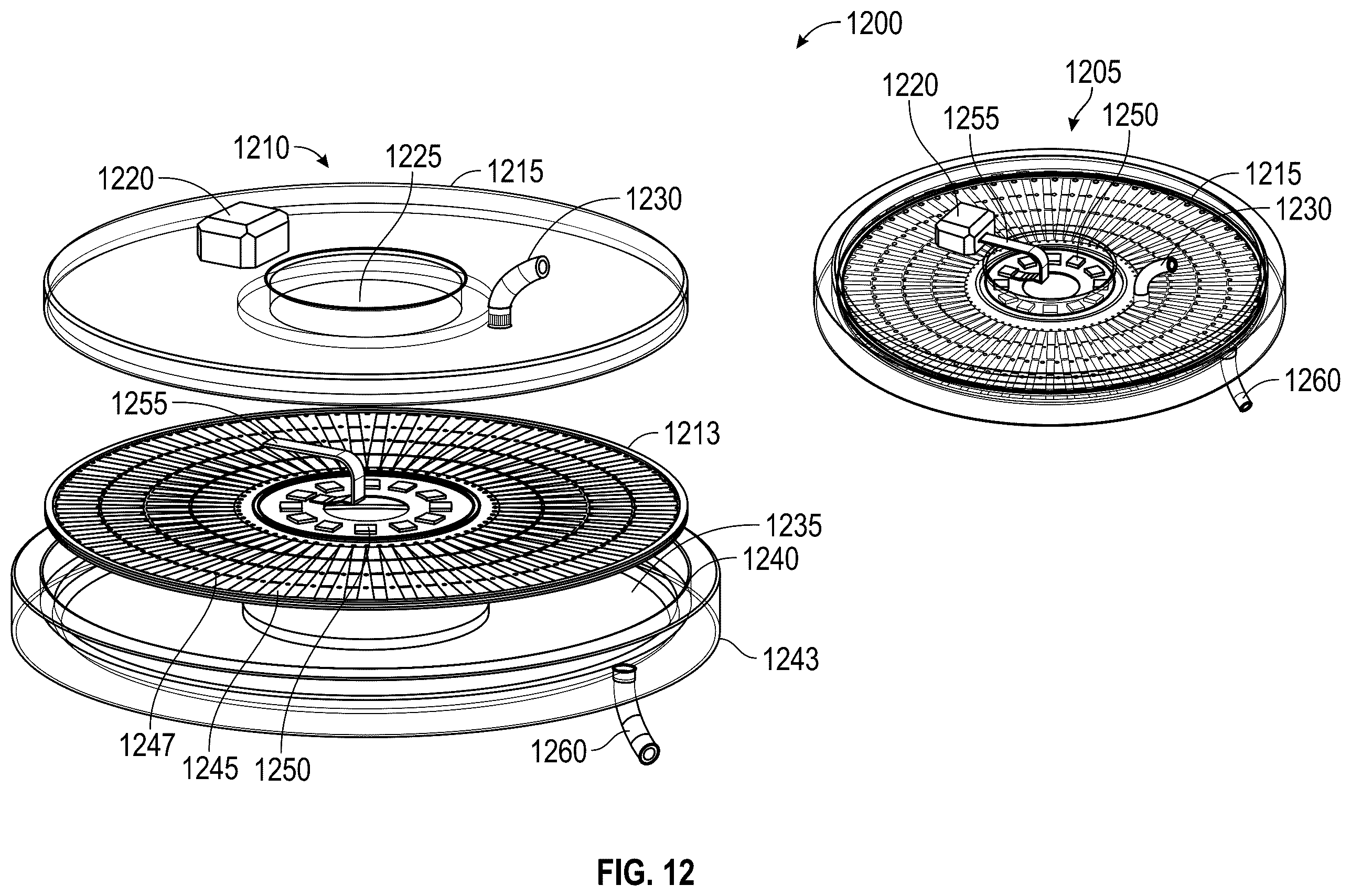 Patent US12157102 Figure 13 – Rotatable device containing wafers for DNA processing