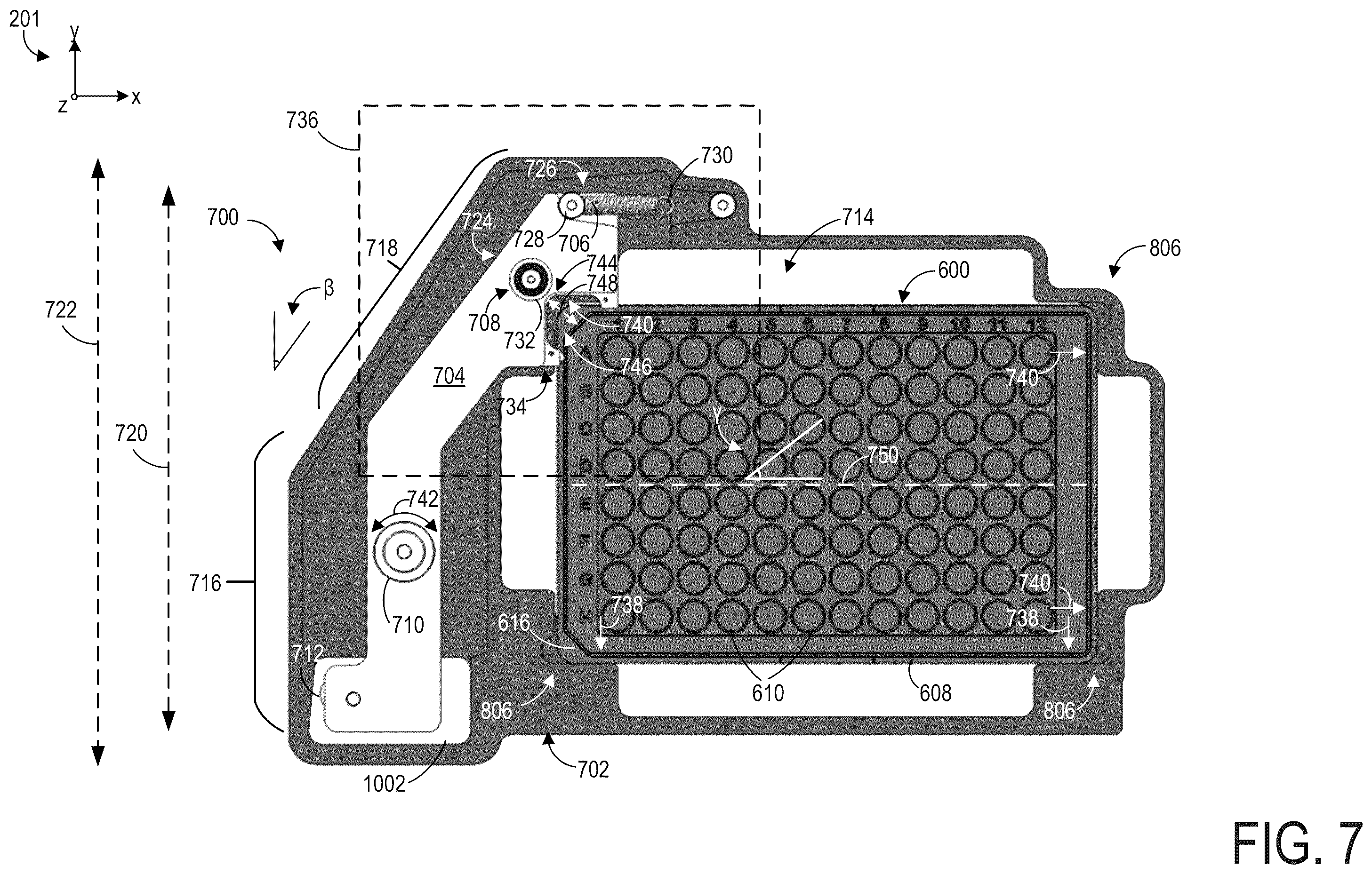 Patent US12157125 Figure 7 – Microplate holder for imaging system