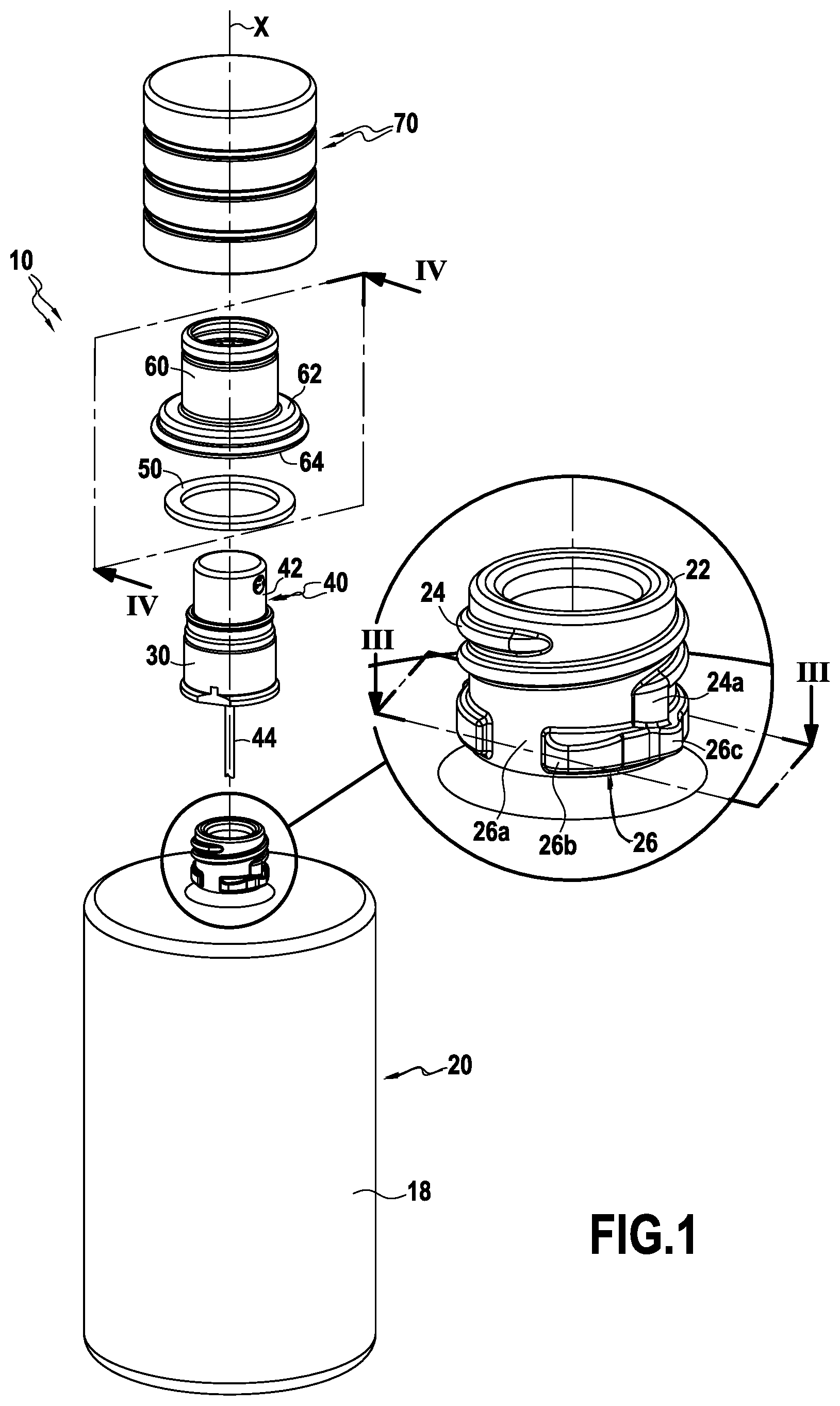 Patent US12157130 Figure 1 – Refillable packaging assembly for a cosmetic product