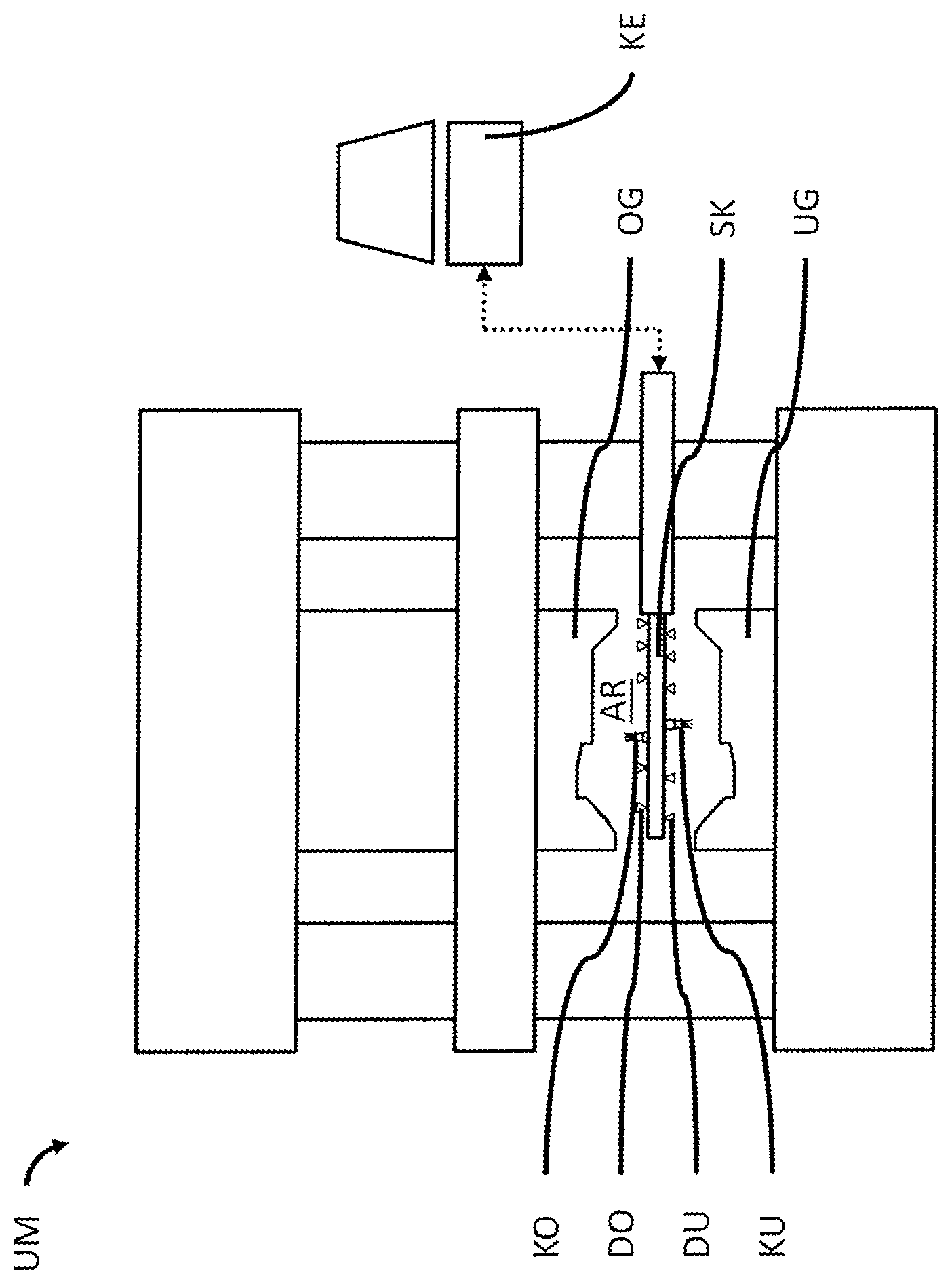 Patent US12157132 Figure 1 – Spray head for cooling lubrication of a die of a forming machine