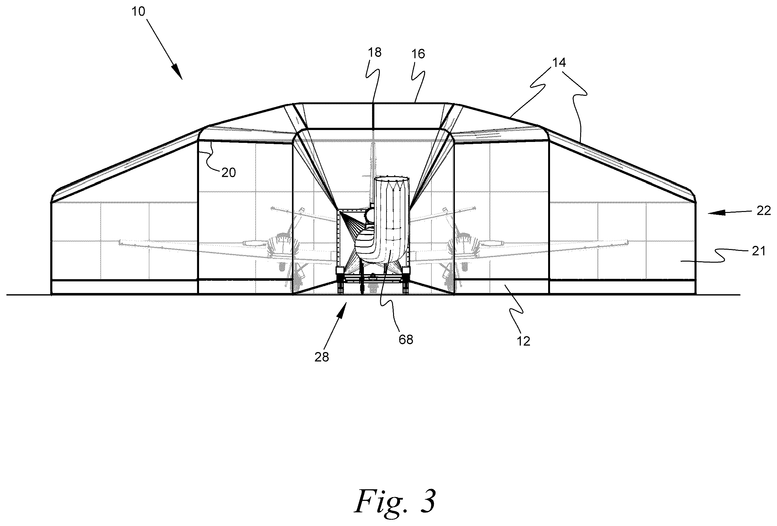 Patent US12157134 Figure 3 – Portable variable volume paint spray enclosure and air scrubber; method for constructing a paint spray enclosure and air scrubber