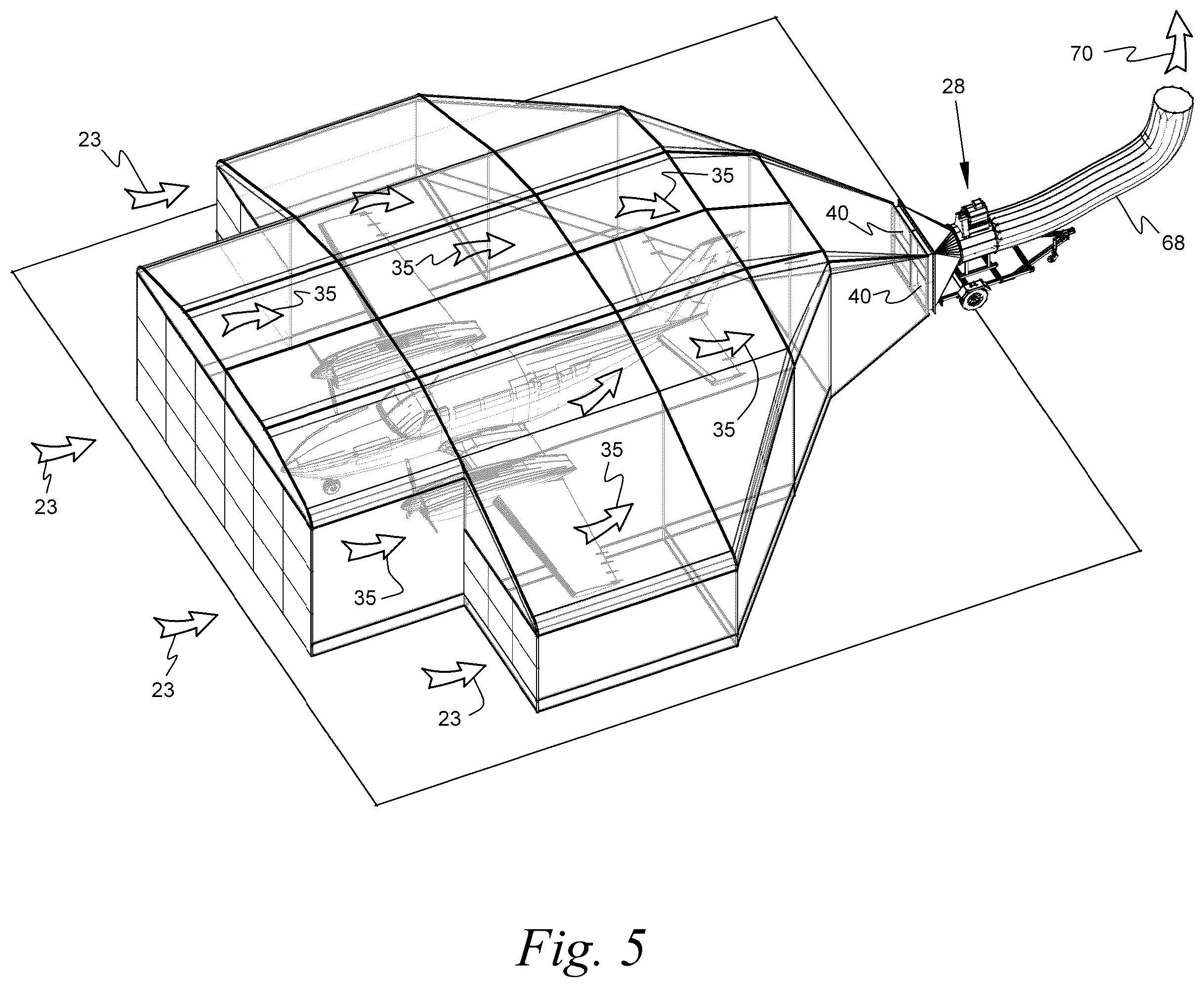 Patent US12157134 Figure 5 – Portable variable volume paint spray enclosure and air scrubber; method for constructing a paint spray enclosure and air scrubber