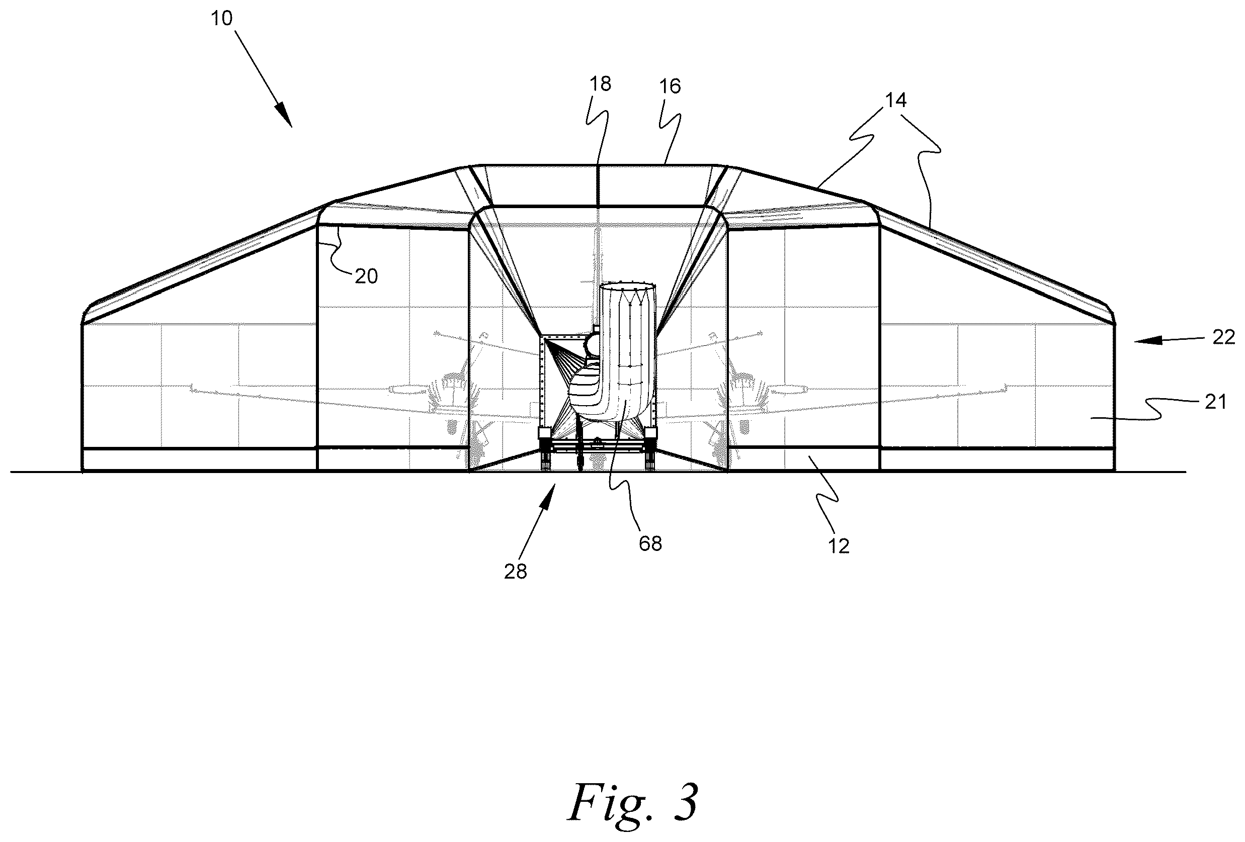 Patent US12157135 Figure 3 – Portable variable volume paint spray enclosure and air scrubber; method for constructing a paint spray enclosure and air scrubber