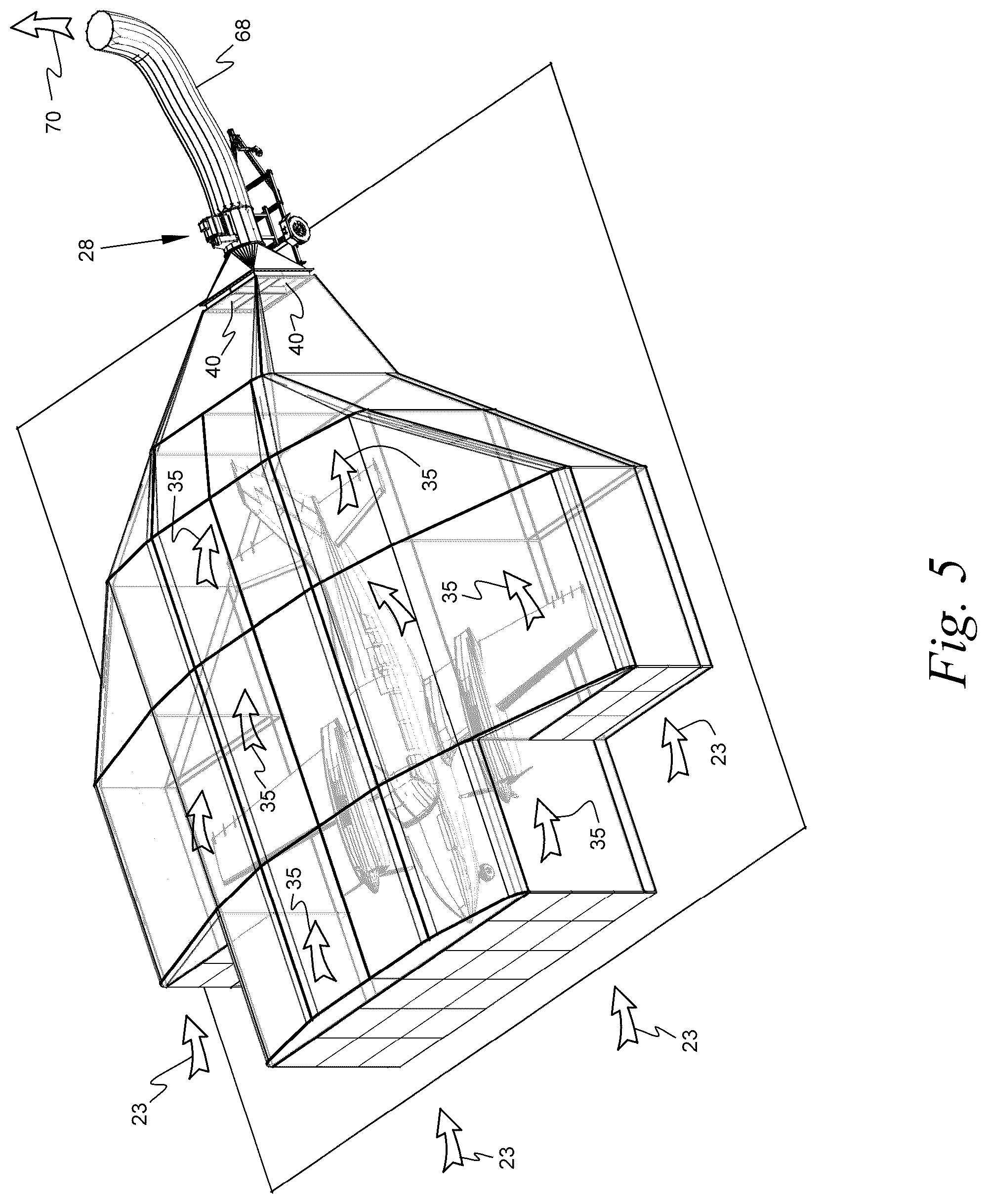 Patent US12157135 Figure 5 – Portable variable volume paint spray enclosure and air scrubber; method for constructing a paint spray enclosure and air scrubber