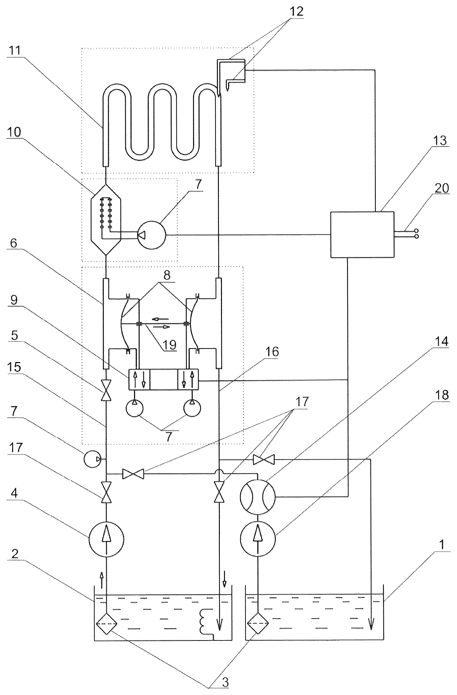 Patent US12157151 Figure 1 – Method and device for cleaning a channel using a diaphragm pump module