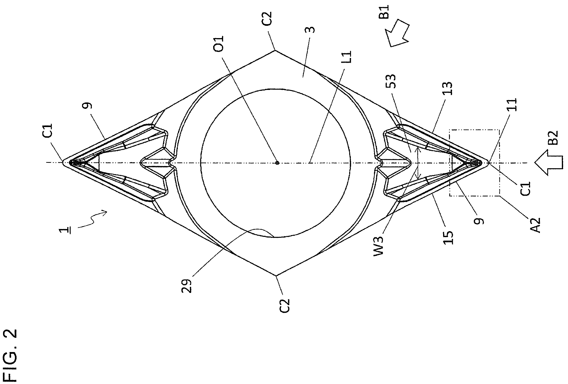 Patent US12157173 Figure 2 – Cutting insert, cutting tool, and method for manufacturing machined product