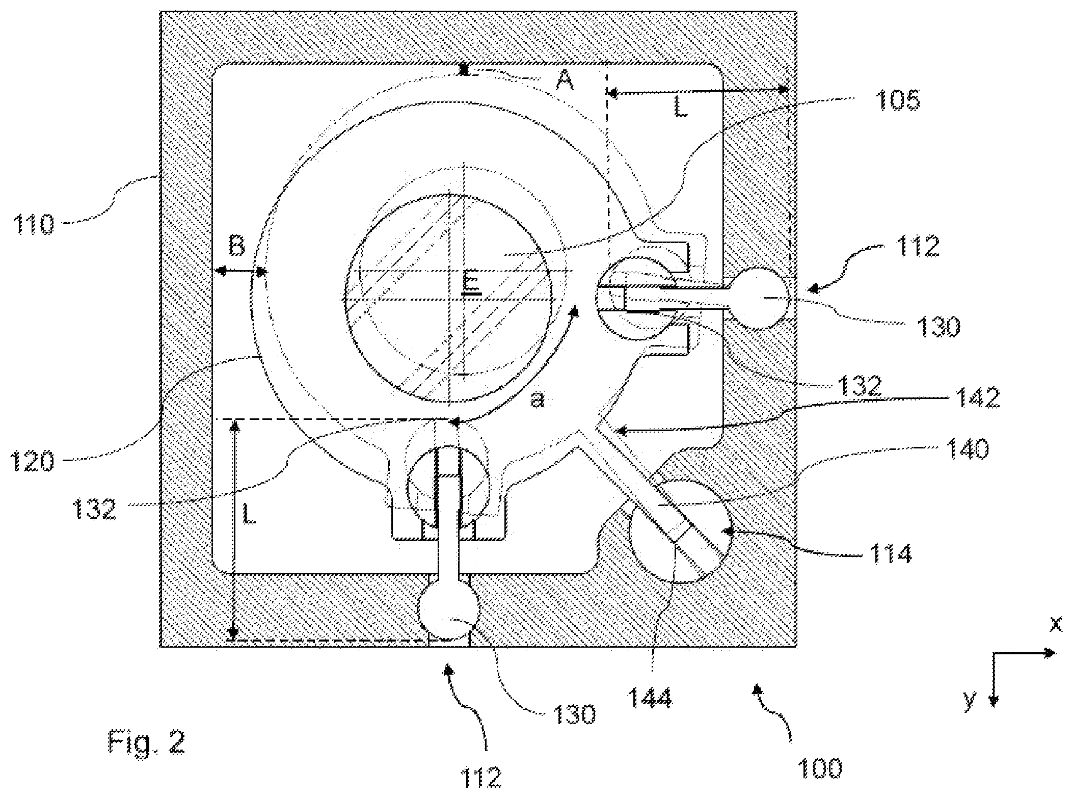 Patent US12157181 Figure 2 – Support for a transmissive optical element, laser processing device with such support, and process of adjusting the position of a transmissive optical element using such support