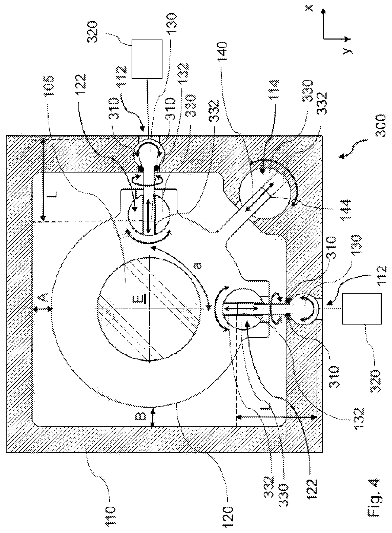 Patent US12157181 Figure 4 – Support for a transmissive optical element, laser processing device with such support, and process of adjusting the position of a transmissive optical element using such support