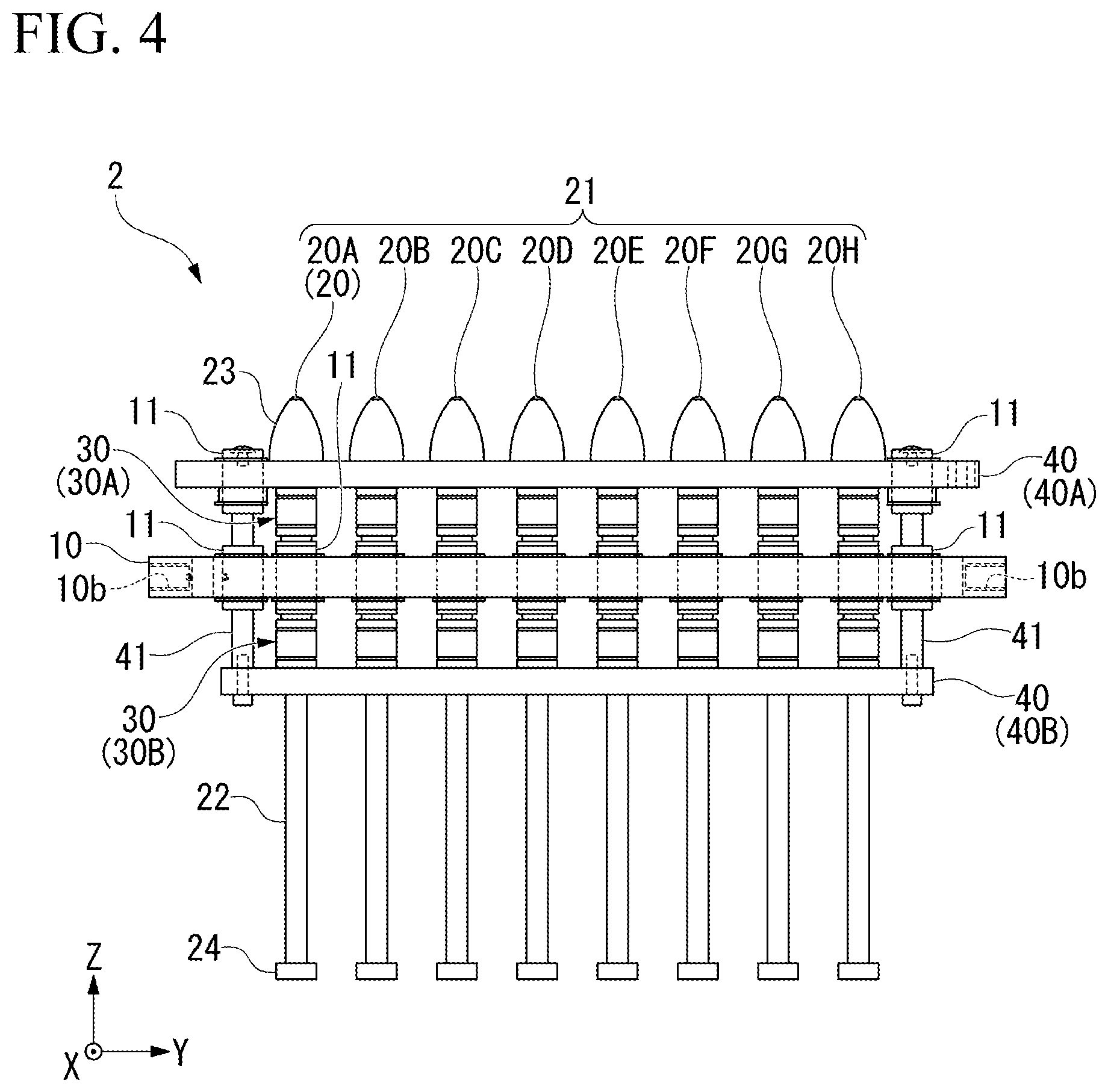 Patent US12157193 Figure 4 – Multi-product pallet device, control system for multi-product pallet device, displacement-restricting mechanism, and conforming mechanism