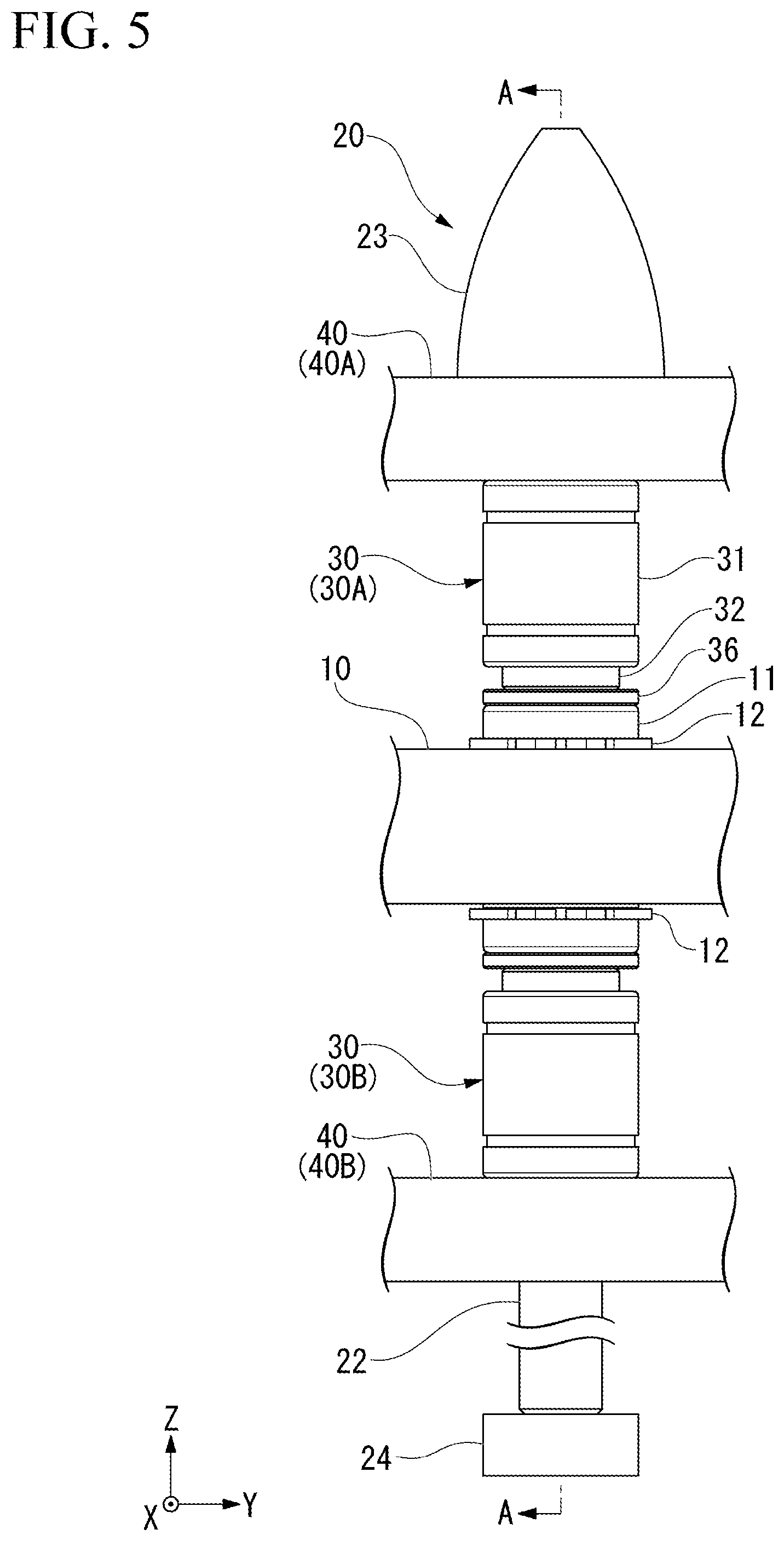 Patent US12157193 Figure 5 – Multi-product pallet device, control system for multi-product pallet device, displacement-restricting mechanism, and conforming mechanism