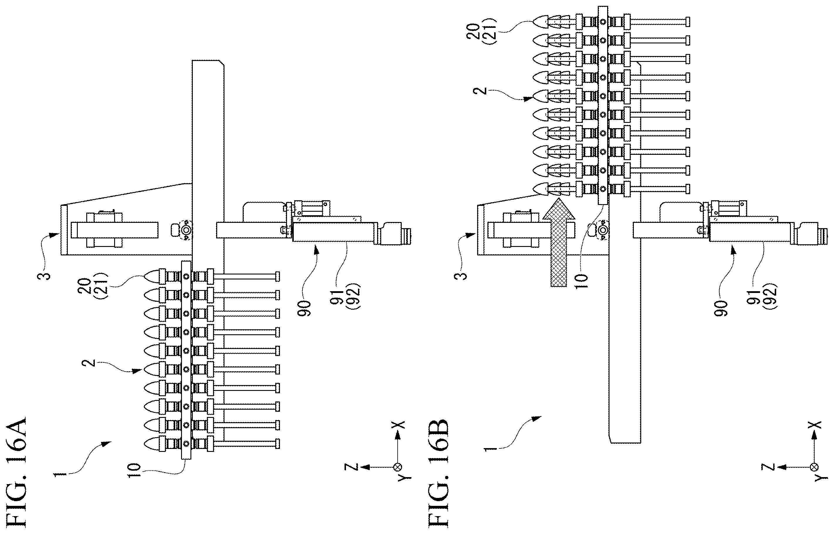Patent US12157193 Figure 14 – Multi-product pallet device, control system for multi-product pallet device, displacement-restricting mechanism, and conforming mechanism