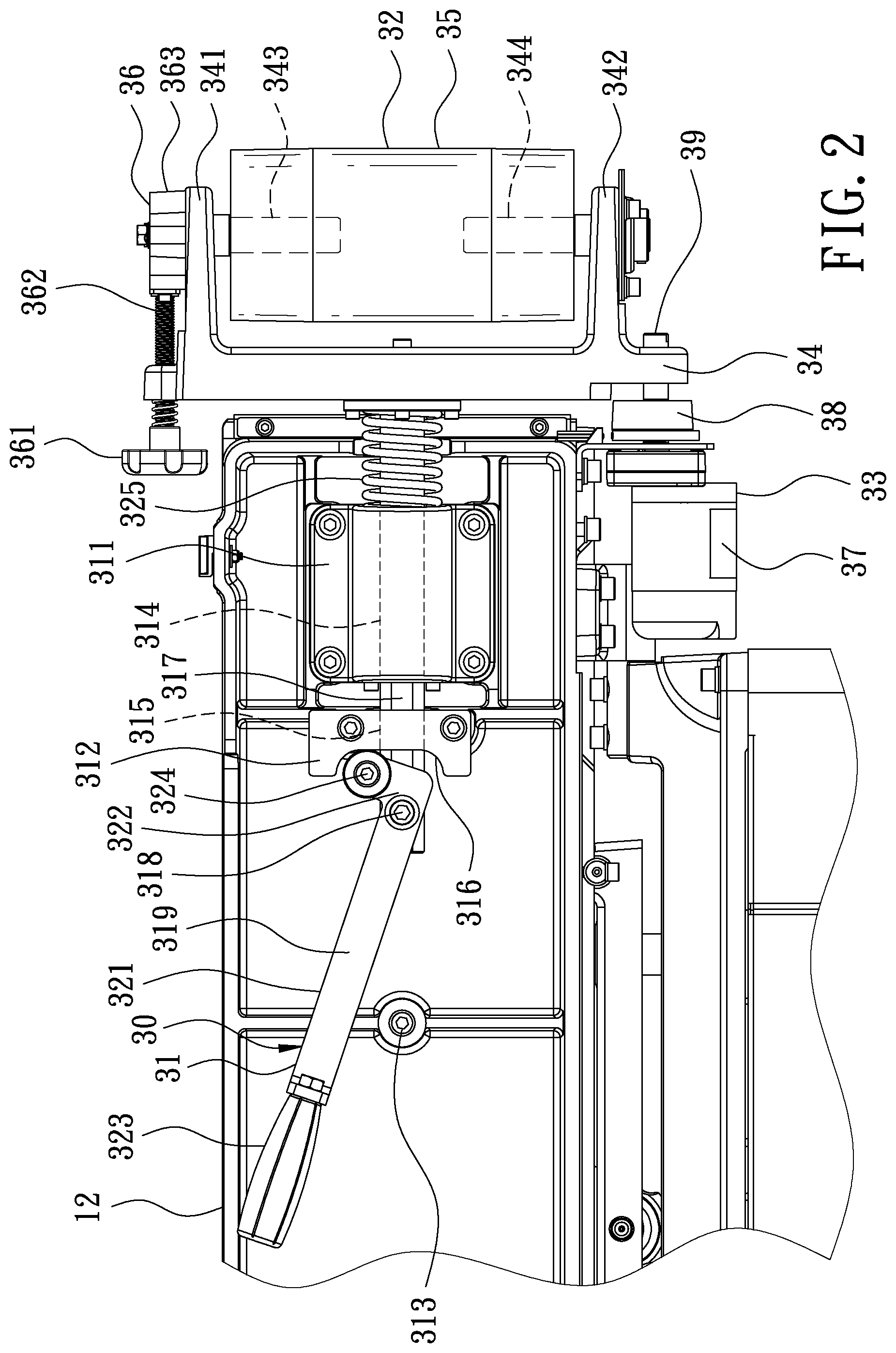 Patent US12157201 Figure 2 – Oscillating device of belt sander
