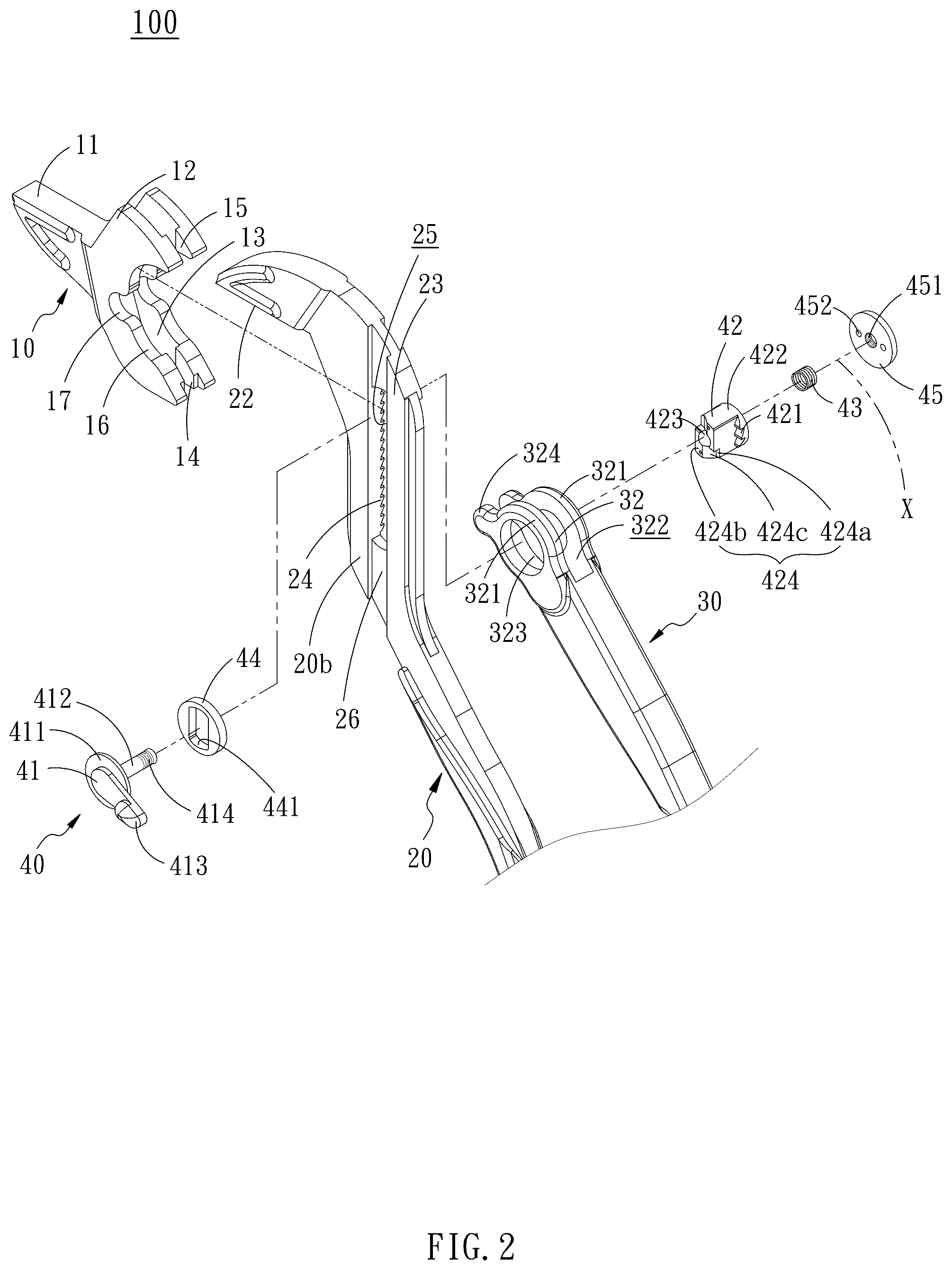 Patent US12157211 Figure 2 – Adjustable pliers with lever type positioning device