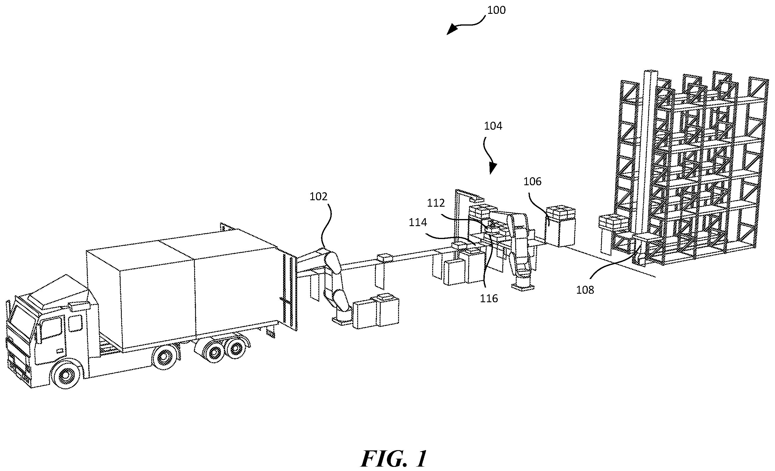 Patent US12157231 Figure 1 – Robotic system with dynamic pack adjustment mechanism and methods of operating same