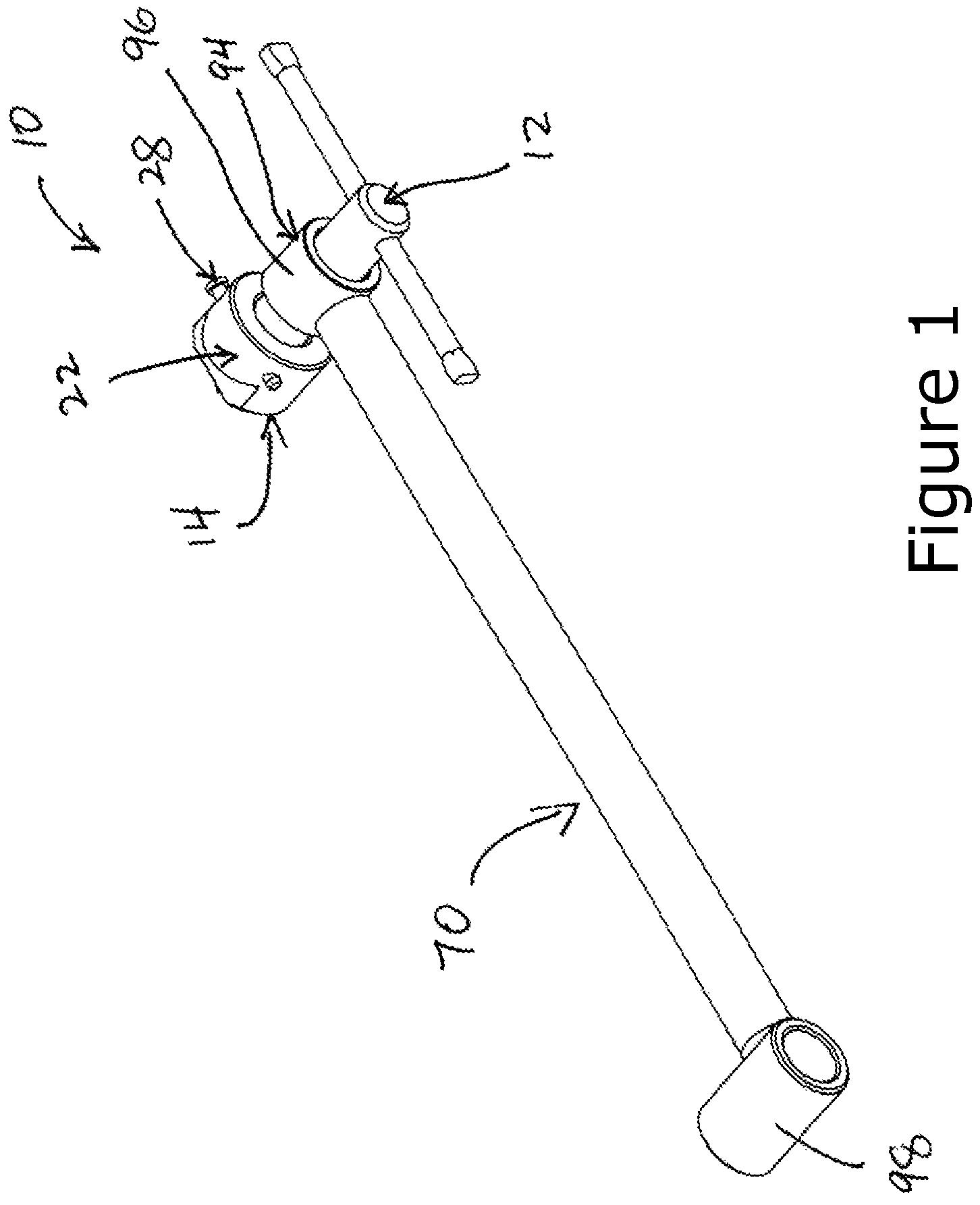 Patent US12157248 Figure 1 – Log dog and adjustable log dog set bar assembly