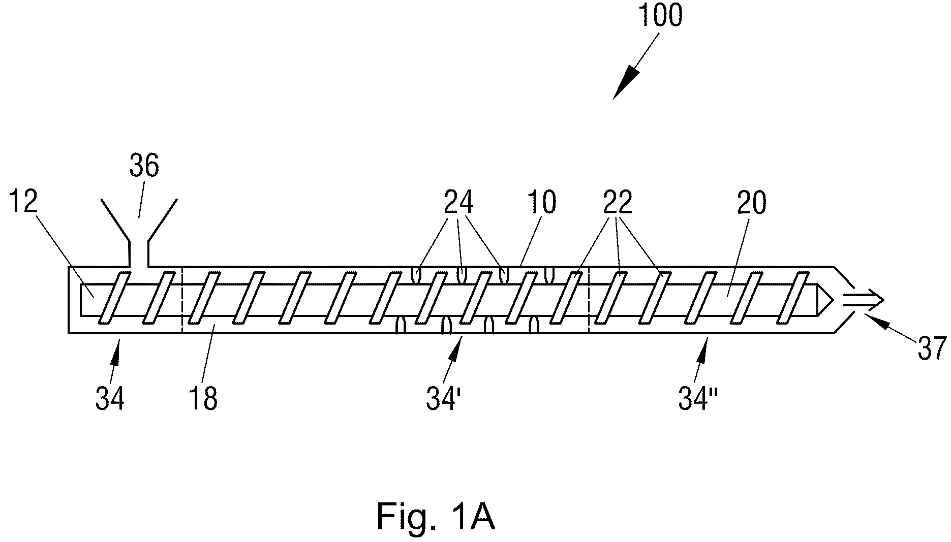 Patent US12157261 Figure 1 – Mixing and plasticating machine having a filling device with a separating wall, where the filling device is arranged on a housing of the machine, and method related thereto