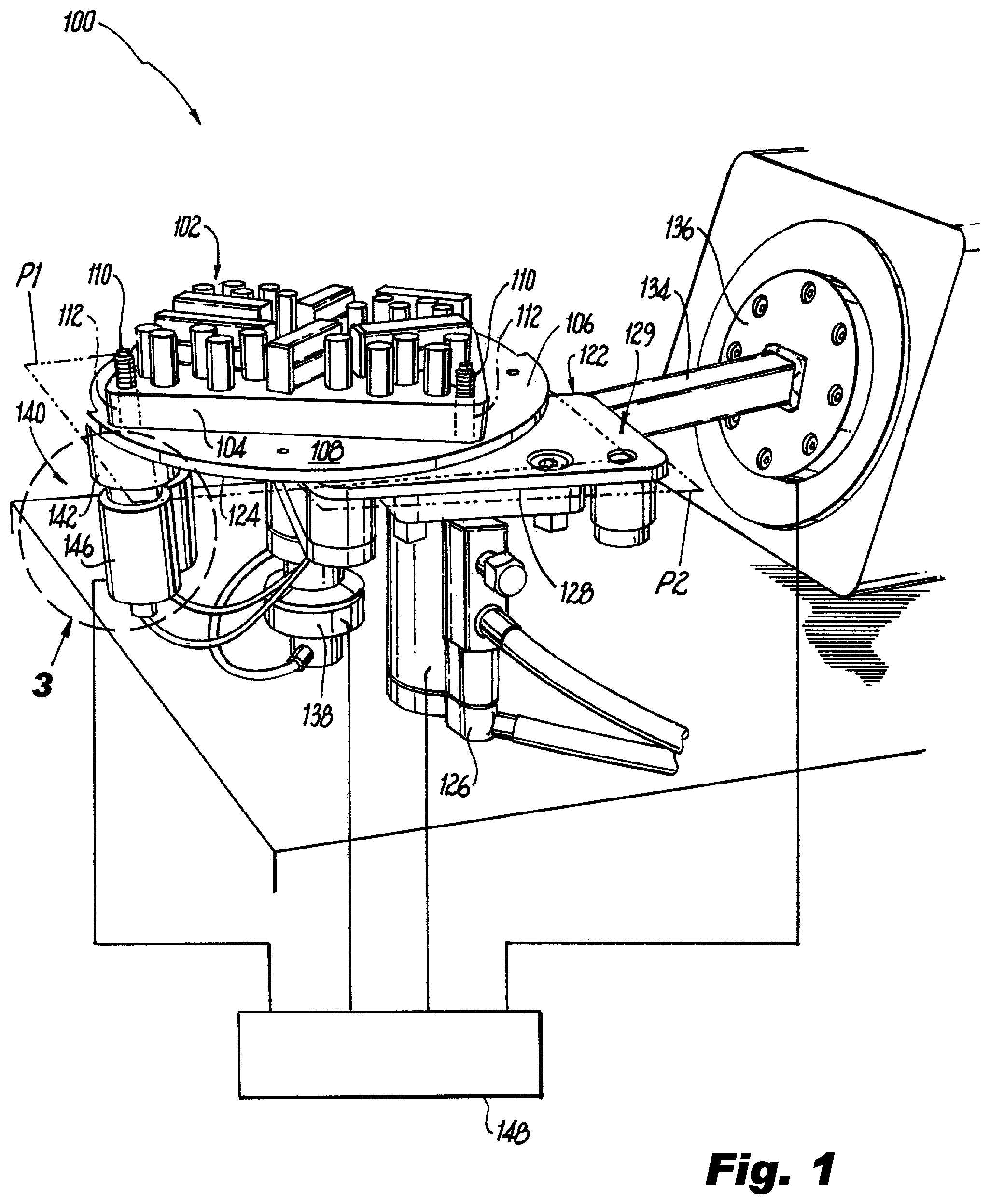 Patent US12157272 Figure 1 – Two-axis depowdering