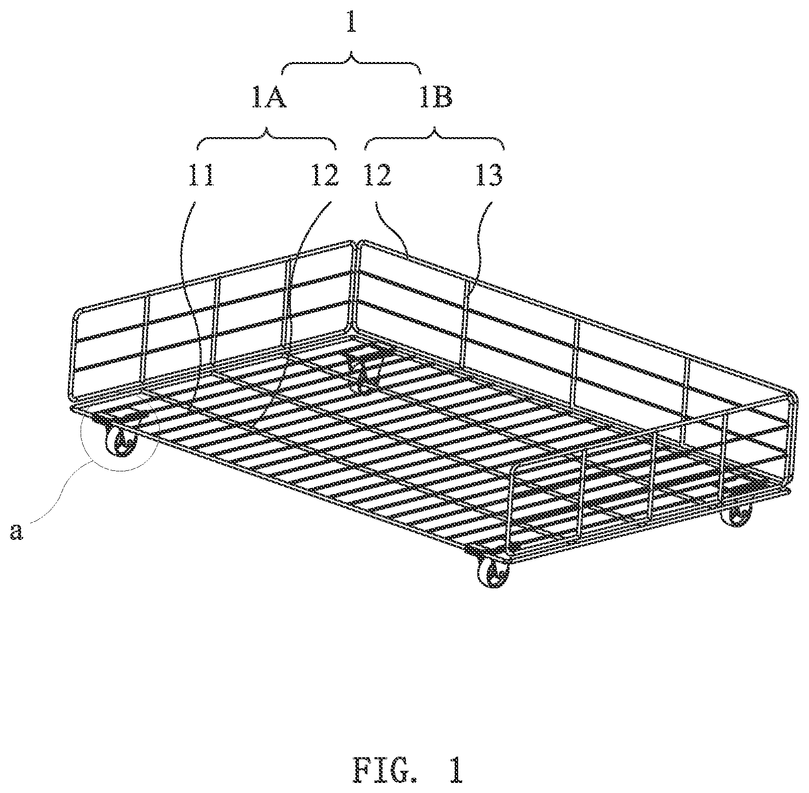 Patent US12157334 Figure 1 – Caster wheel bracket, caster and movable container