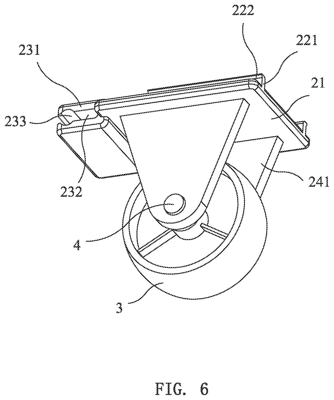 Patent US12157334 Figure 6 – Caster wheel bracket, caster and movable container