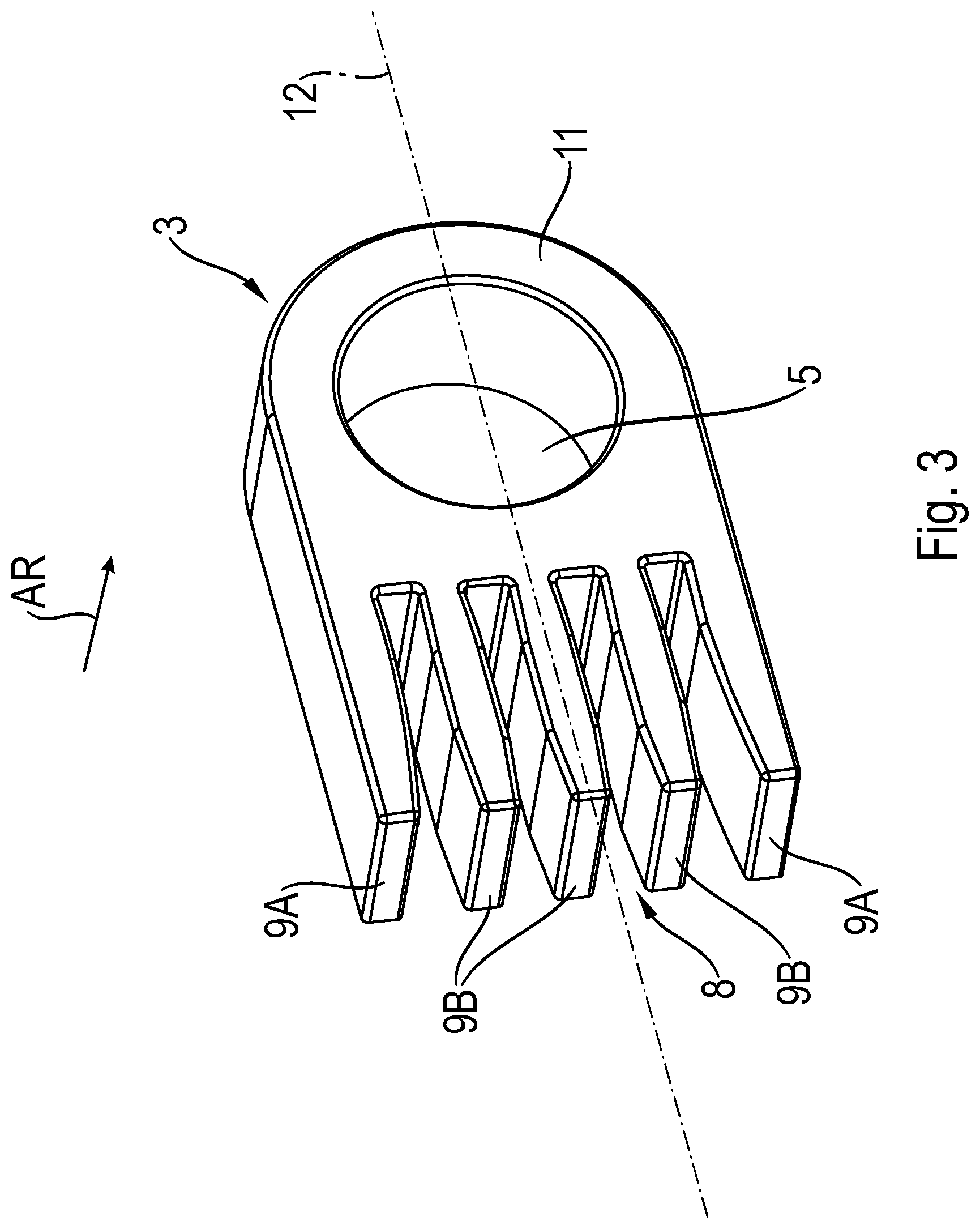 Patent US12157344 Figure 3 – Load introduction element for a chassis component, method for producing a load introduction element, and chassis component
