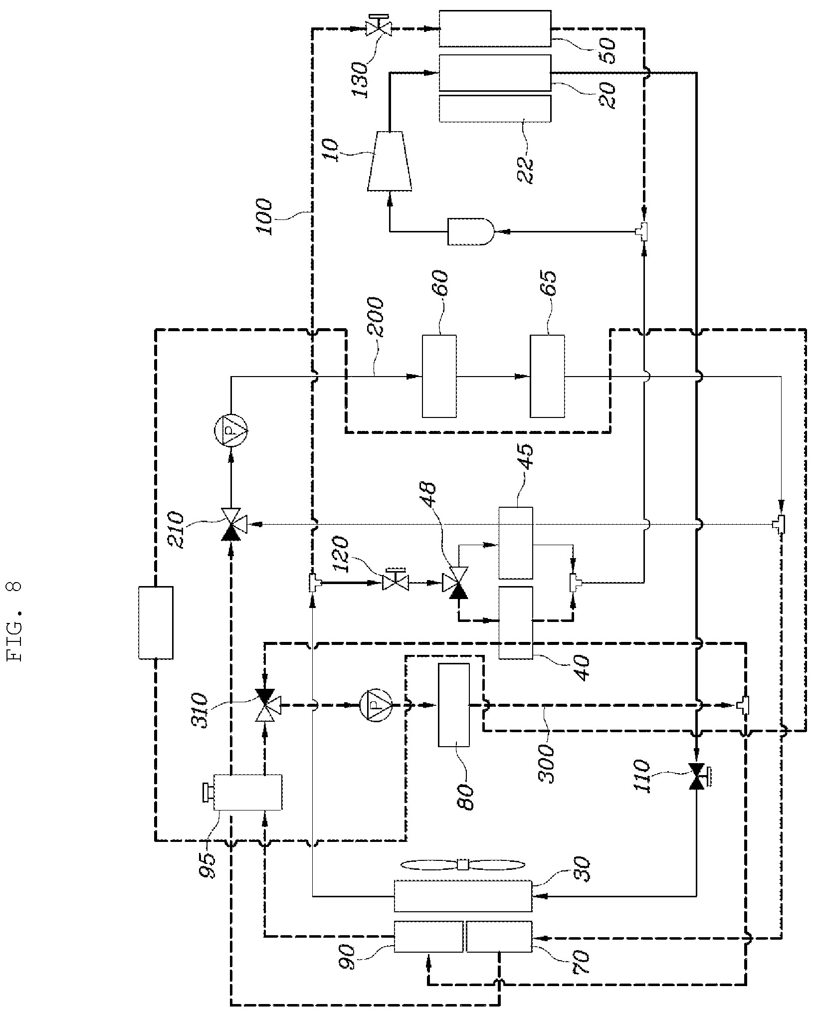 Patent US12157345 Figure 8 – Integrated thermal management circuit for vehicle