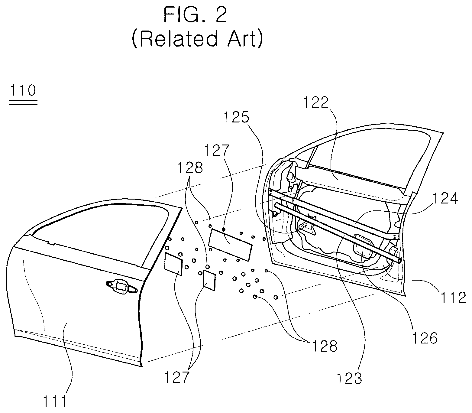 Patent US12157353 Figure 2 – Panel door for vehicle having improved stiffness