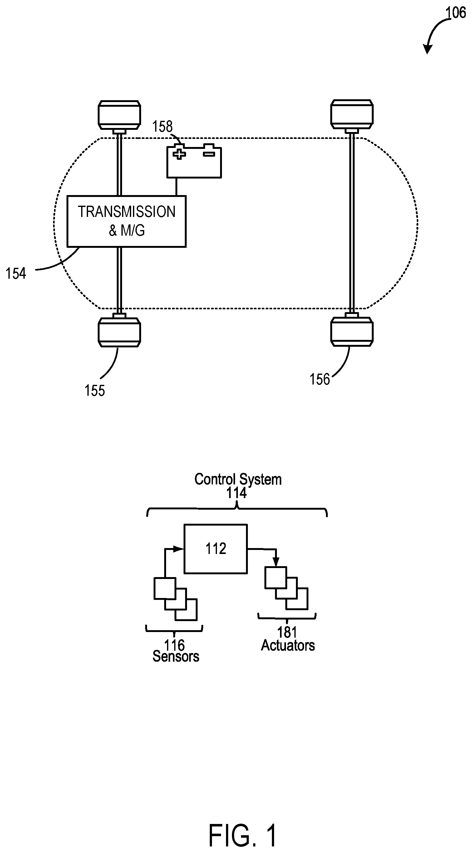 Patent US12157365 — Electric powershifting transmission with power take-off — Figure 1