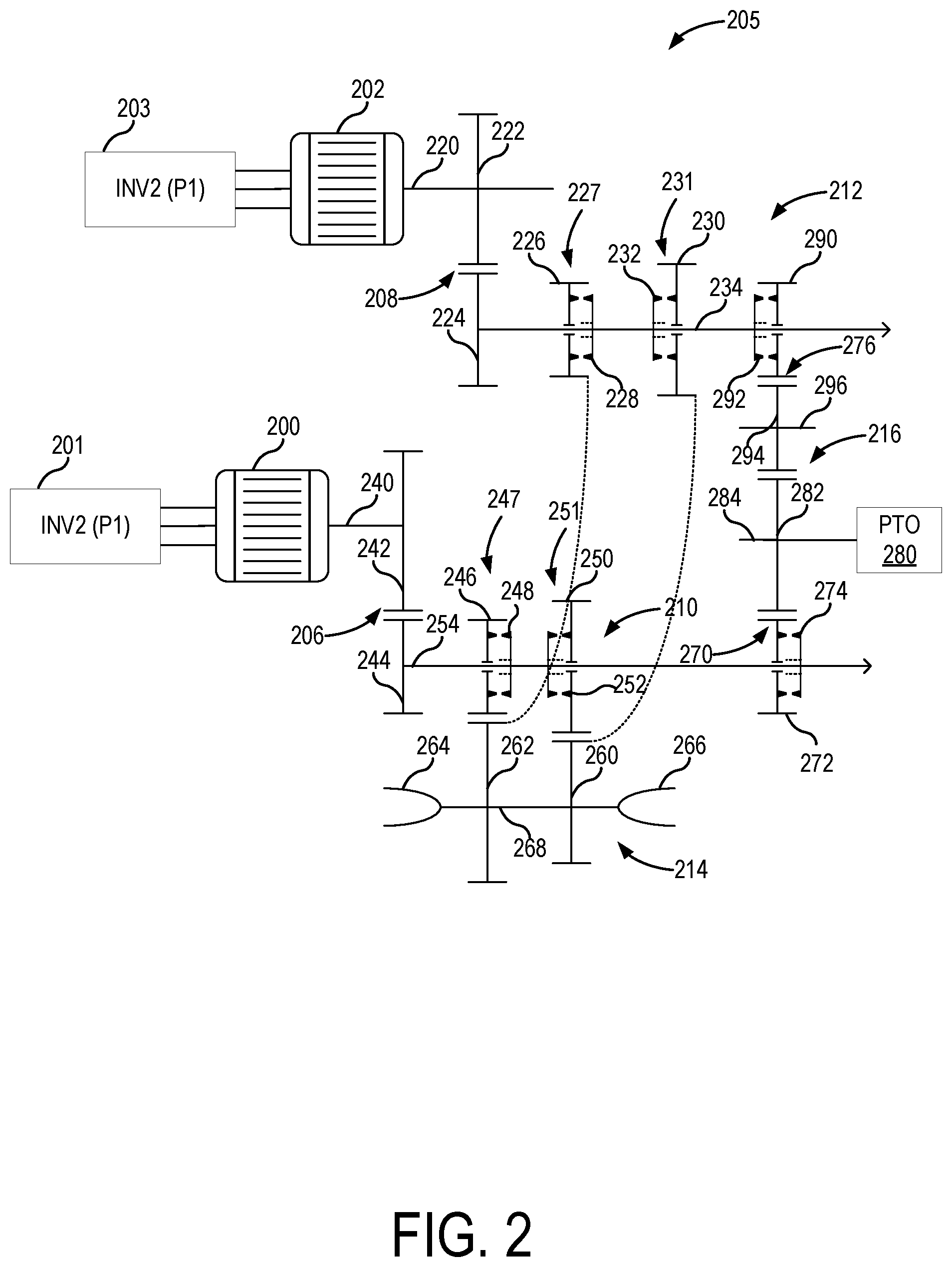 Patent US12157365 Figure 2 – Electric powershifting transmission with power take-off