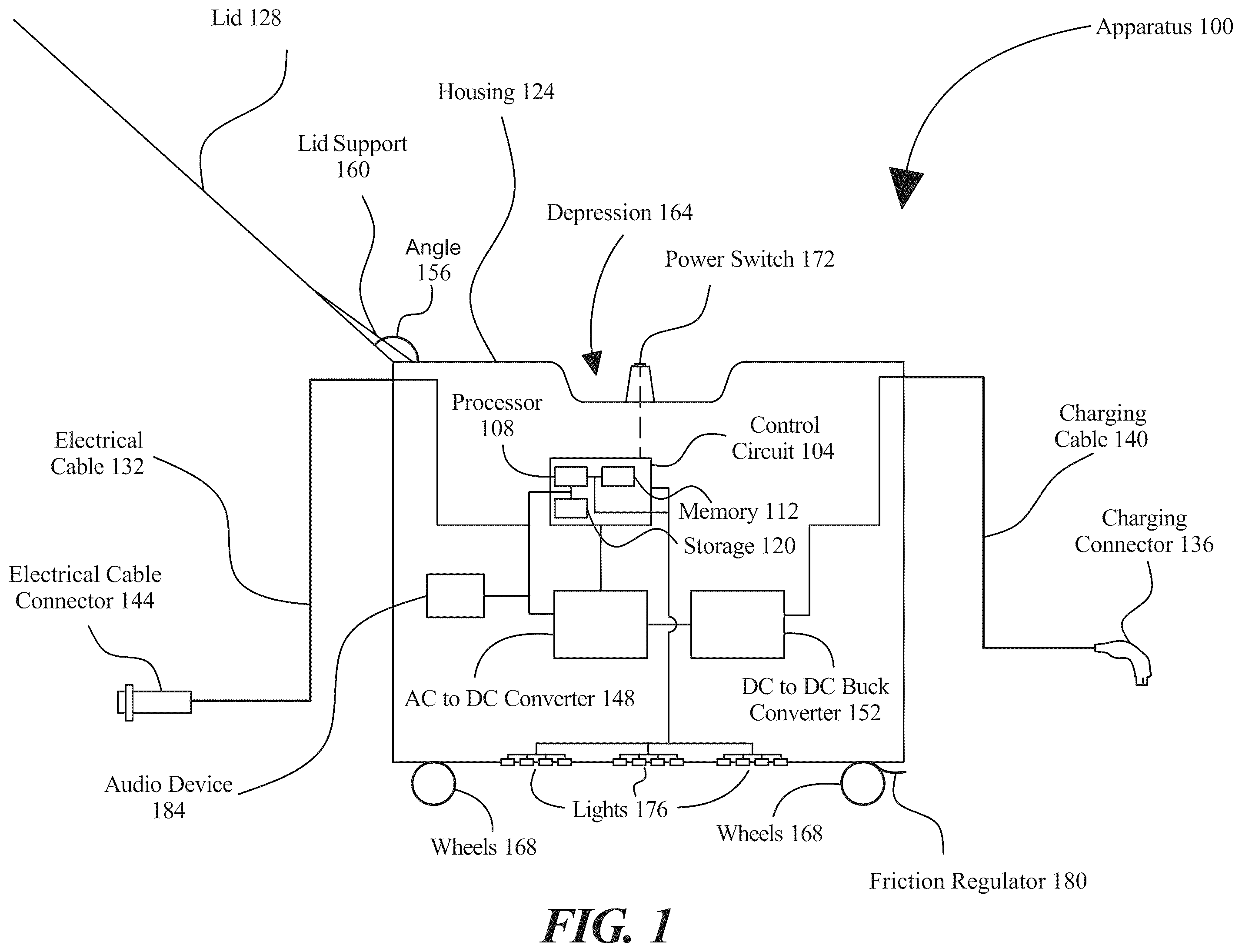 Patent US12157383 Figure 1 – Apparatus and method for electric vehicle charging
