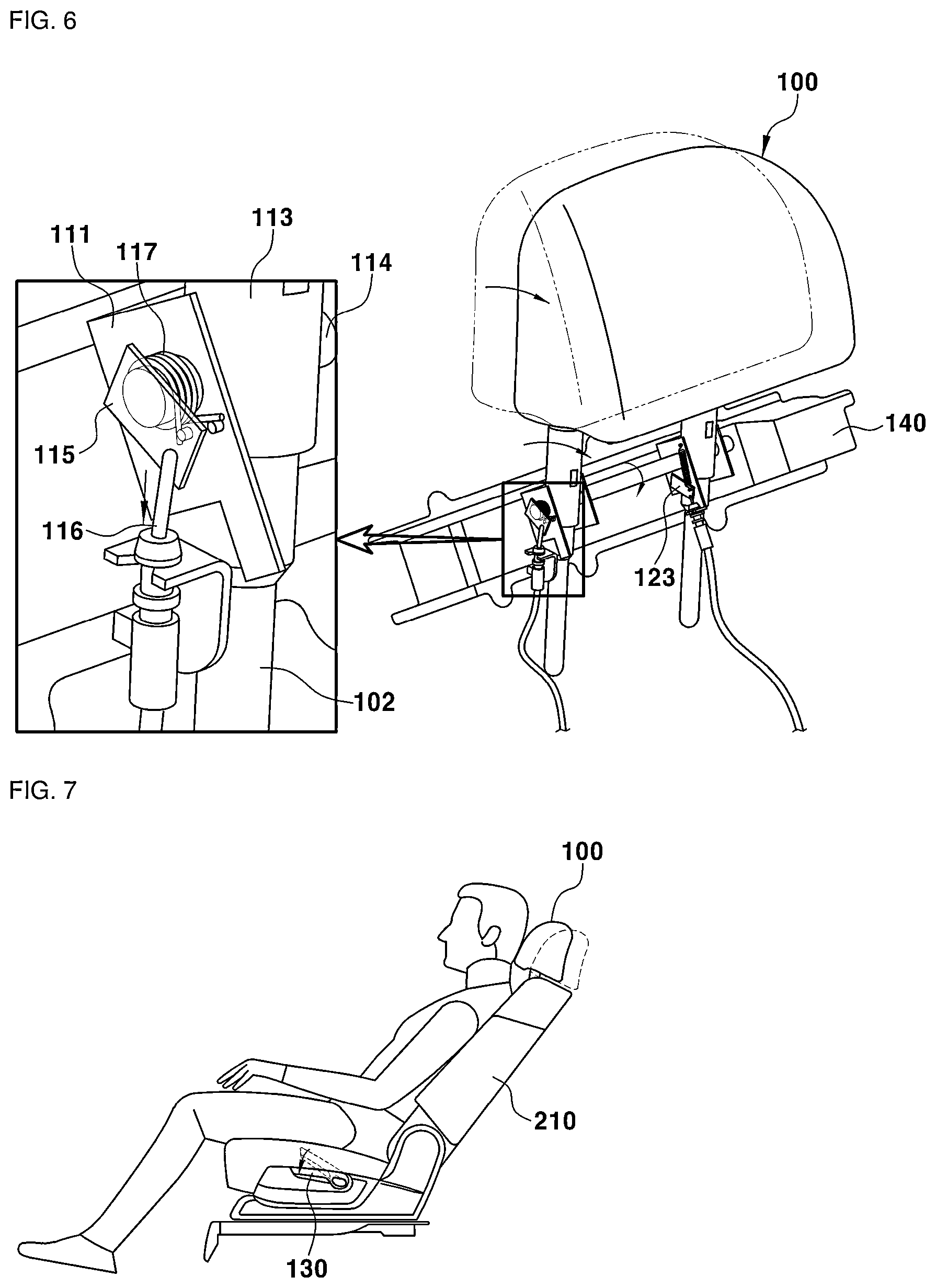 Patent US12157407 Figure 6 – Apparatus for rotating a headrest of a vehicle seat