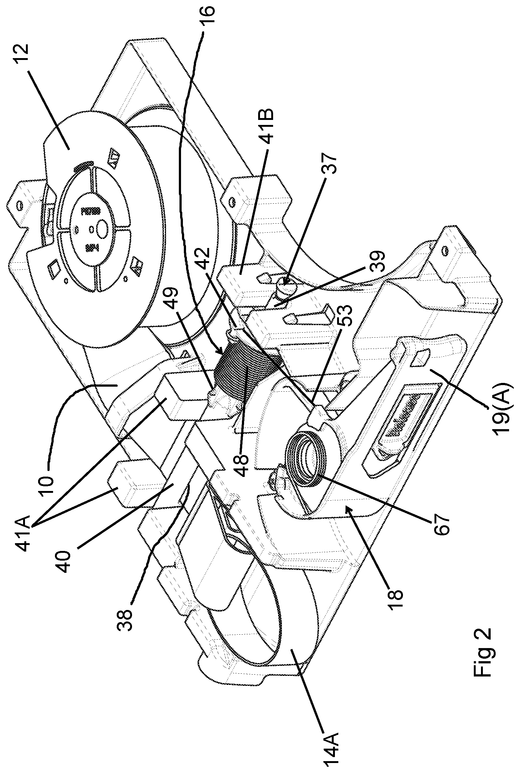 Patent US12157410 Figure 2 – Winding assembly and ratchet spool