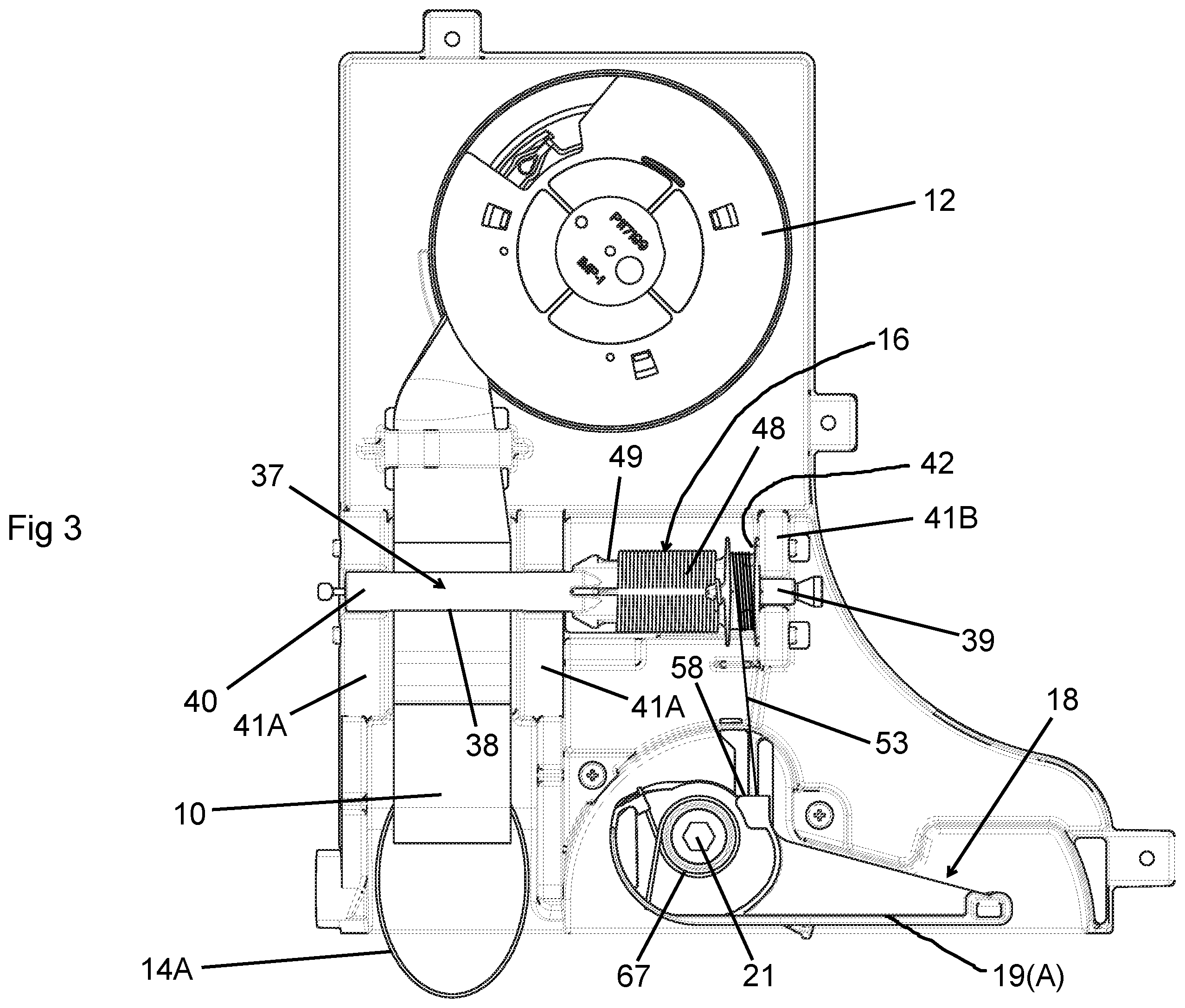 Patent US12157410 Figure 3 – Winding assembly and ratchet spool