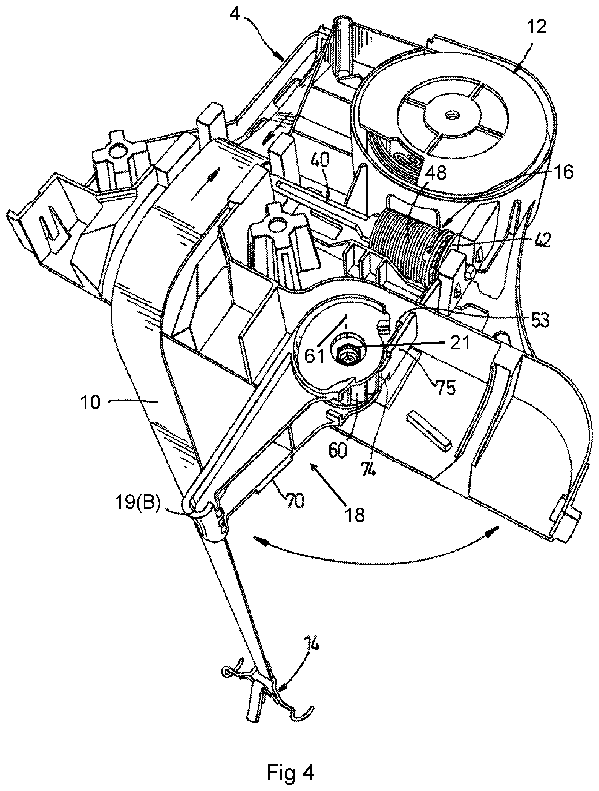 Patent US12157410 Figure 4 – Winding assembly and ratchet spool