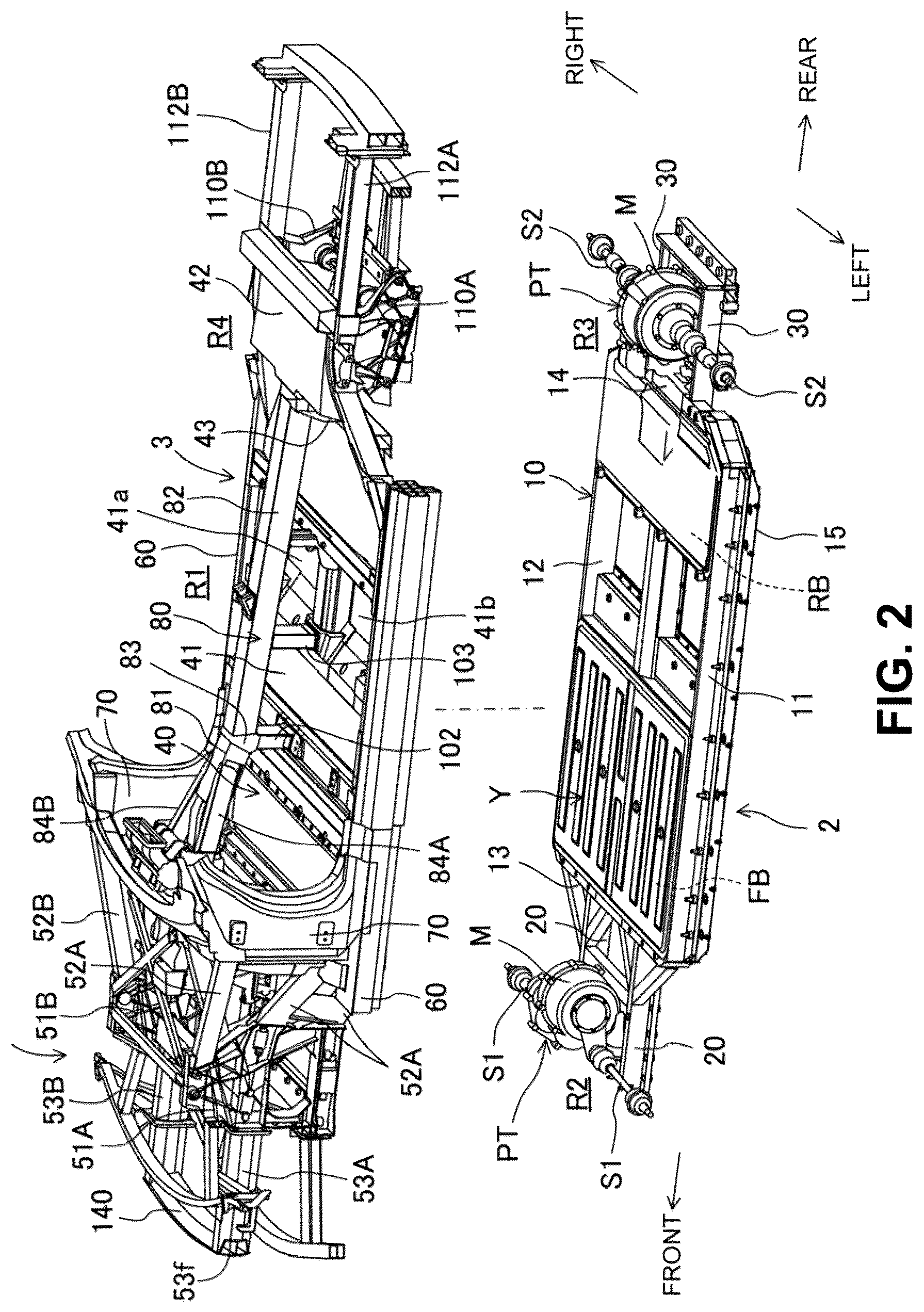 Patent US12157425 Figure 2 – Vehicle-body front structure having a front portion to protect pedestrians in a collision