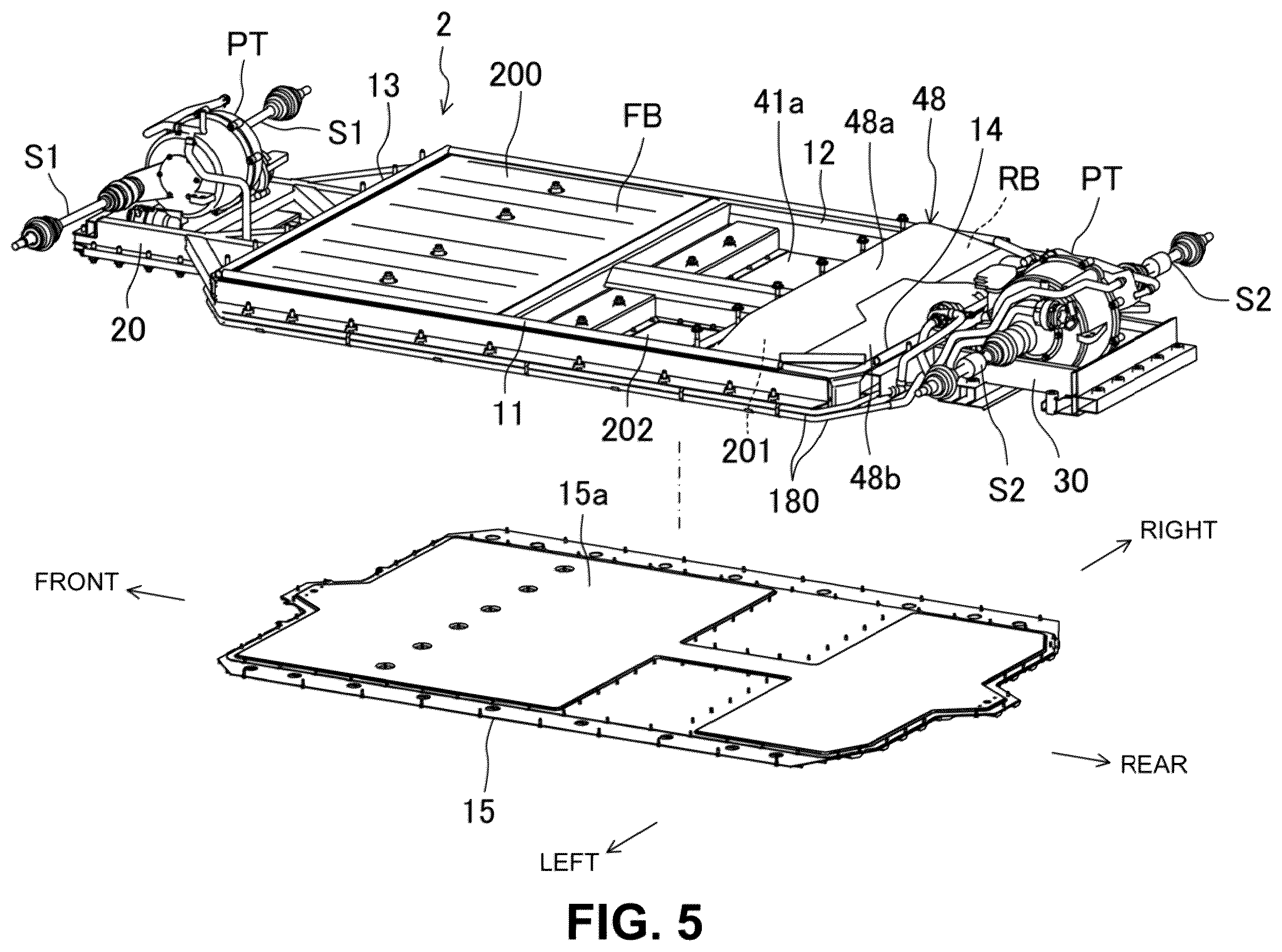 Patent US12157425 Figure 5 – Vehicle-body front structure having a front portion to protect pedestrians in a collision