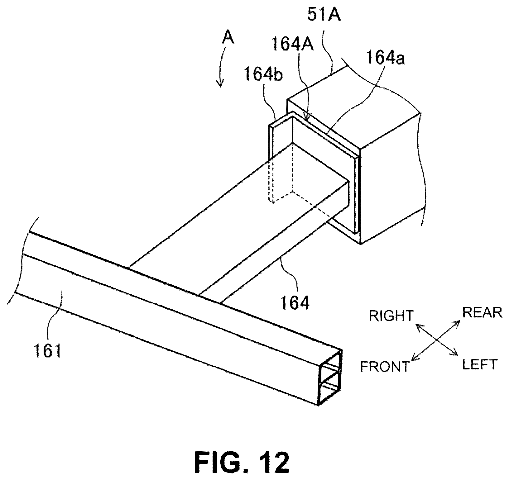 Patent US12157425 Figure 12 – Vehicle-body front structure having a front portion to protect pedestrians in a collision