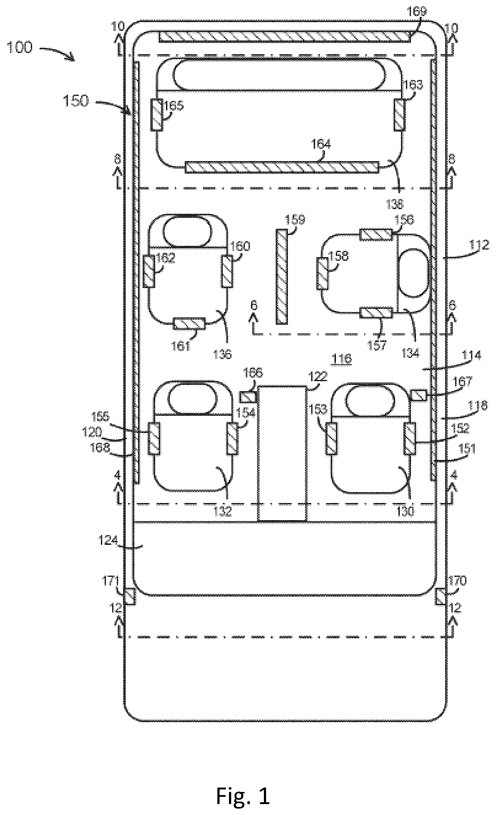 Patent US12157429 Figure 1 – Airbag cushion including a pusher chamber