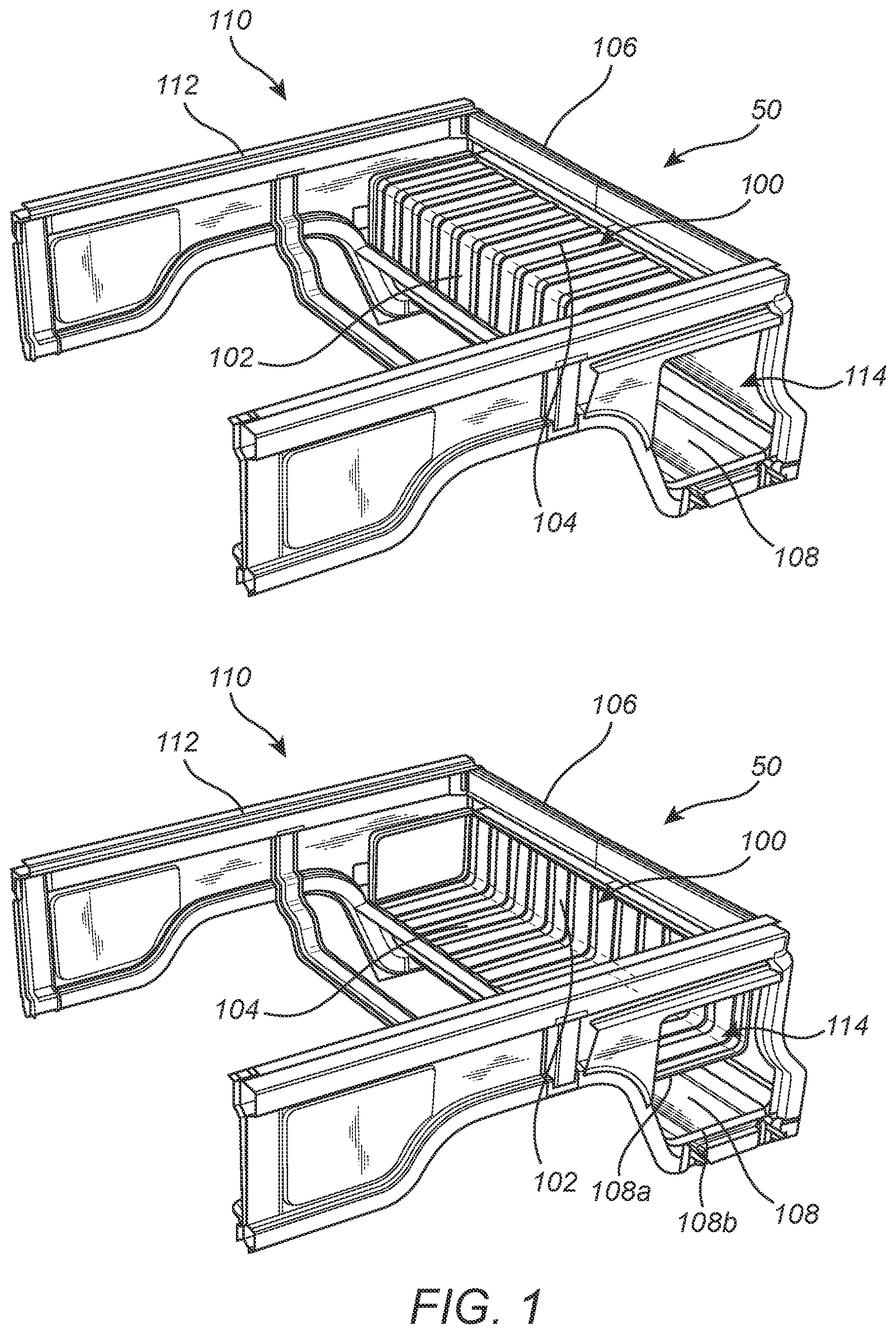 Patent US12157435 Figure 1 – Storage tunnel assembly for the bed of a pickup truck or other vehicle