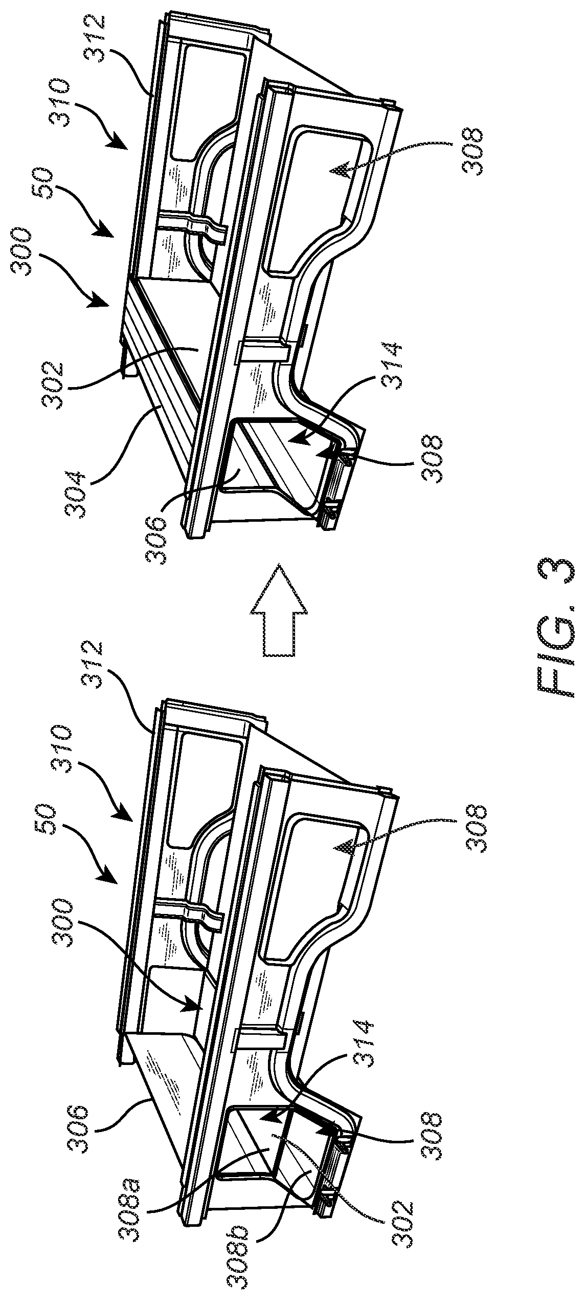 Patent US12157435 Figure 3 – Storage tunnel assembly for the bed of a pickup truck or other vehicle