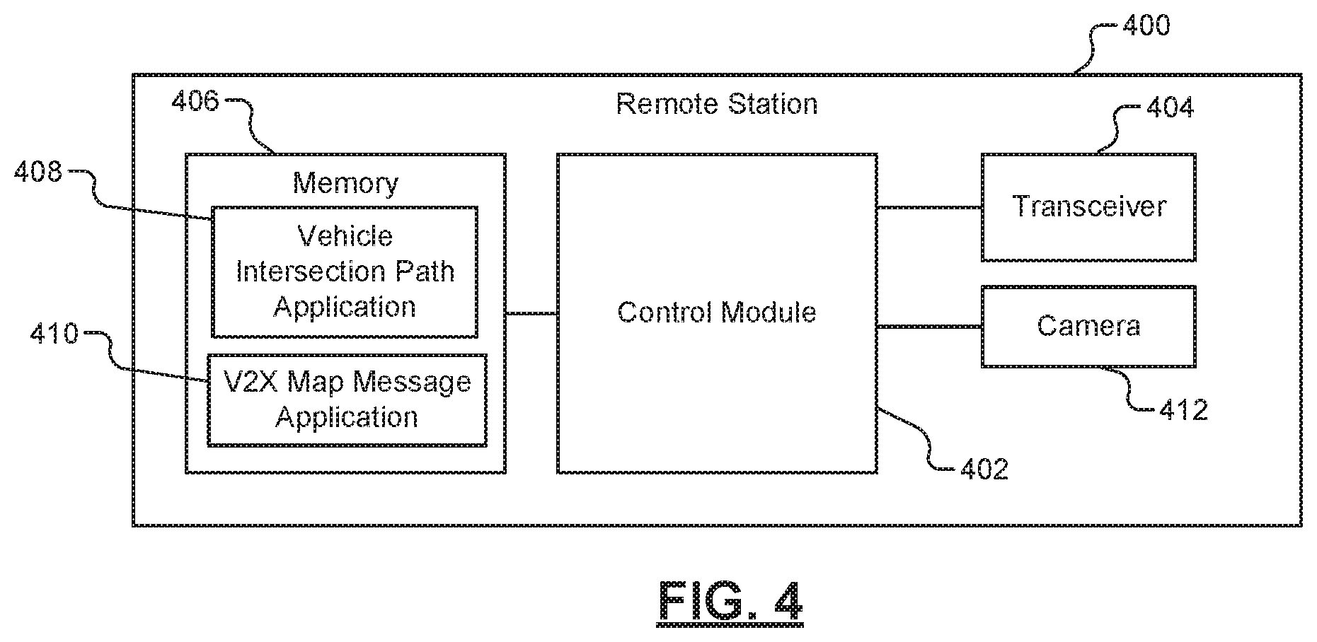 Patent US12157484 Figure 4 – V2-based roll-over alert in an intersection