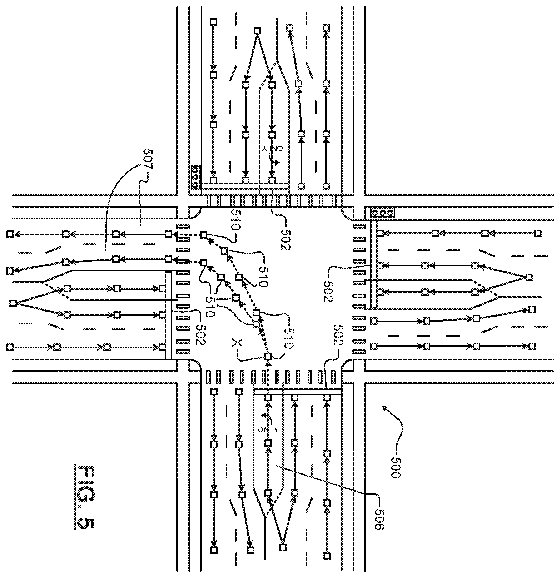 Patent US12157484 Figure 5 – V2-based roll-over alert in an intersection