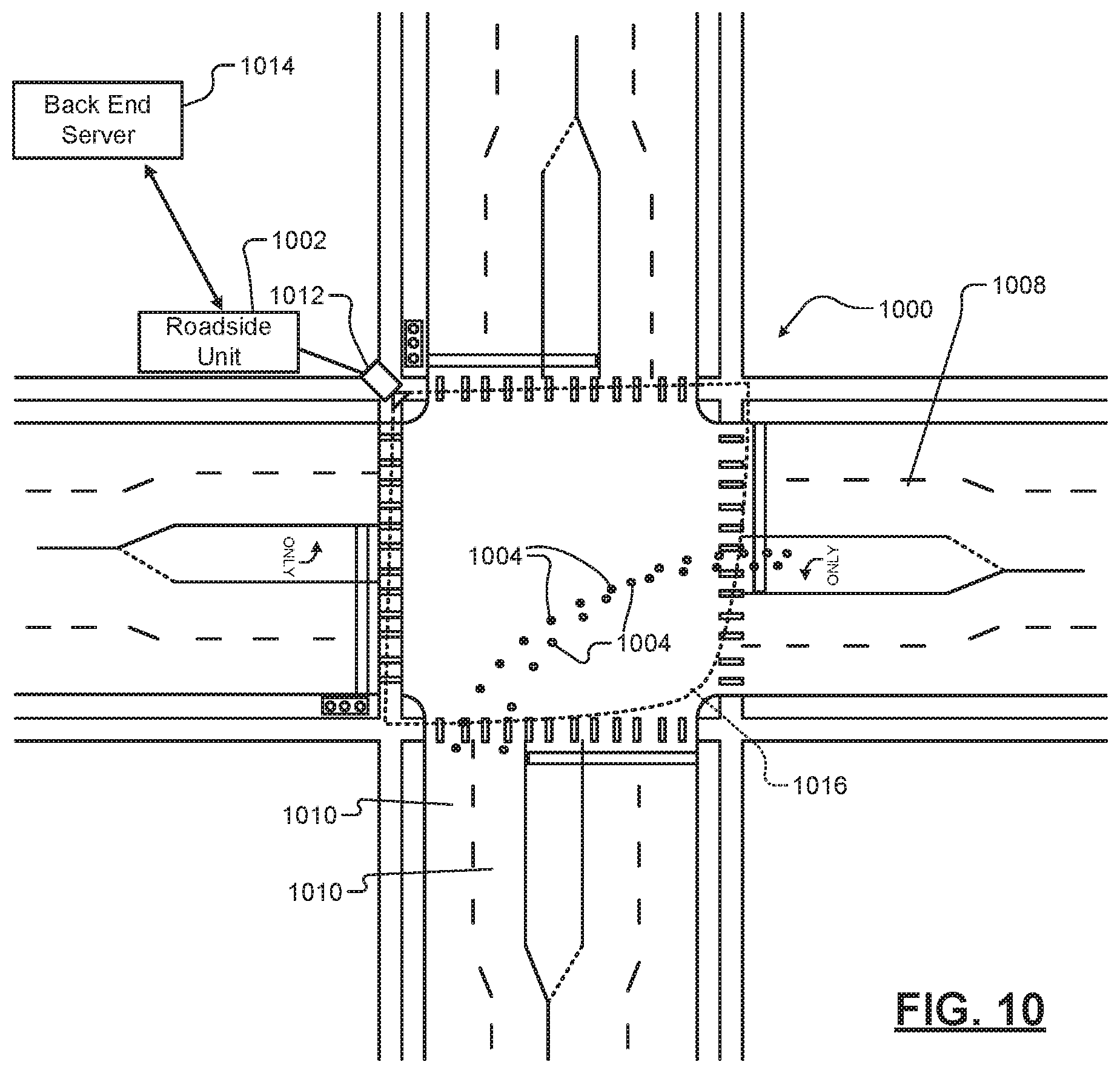 Patent US12157484 Figure 10 – V2-based roll-over alert in an intersection