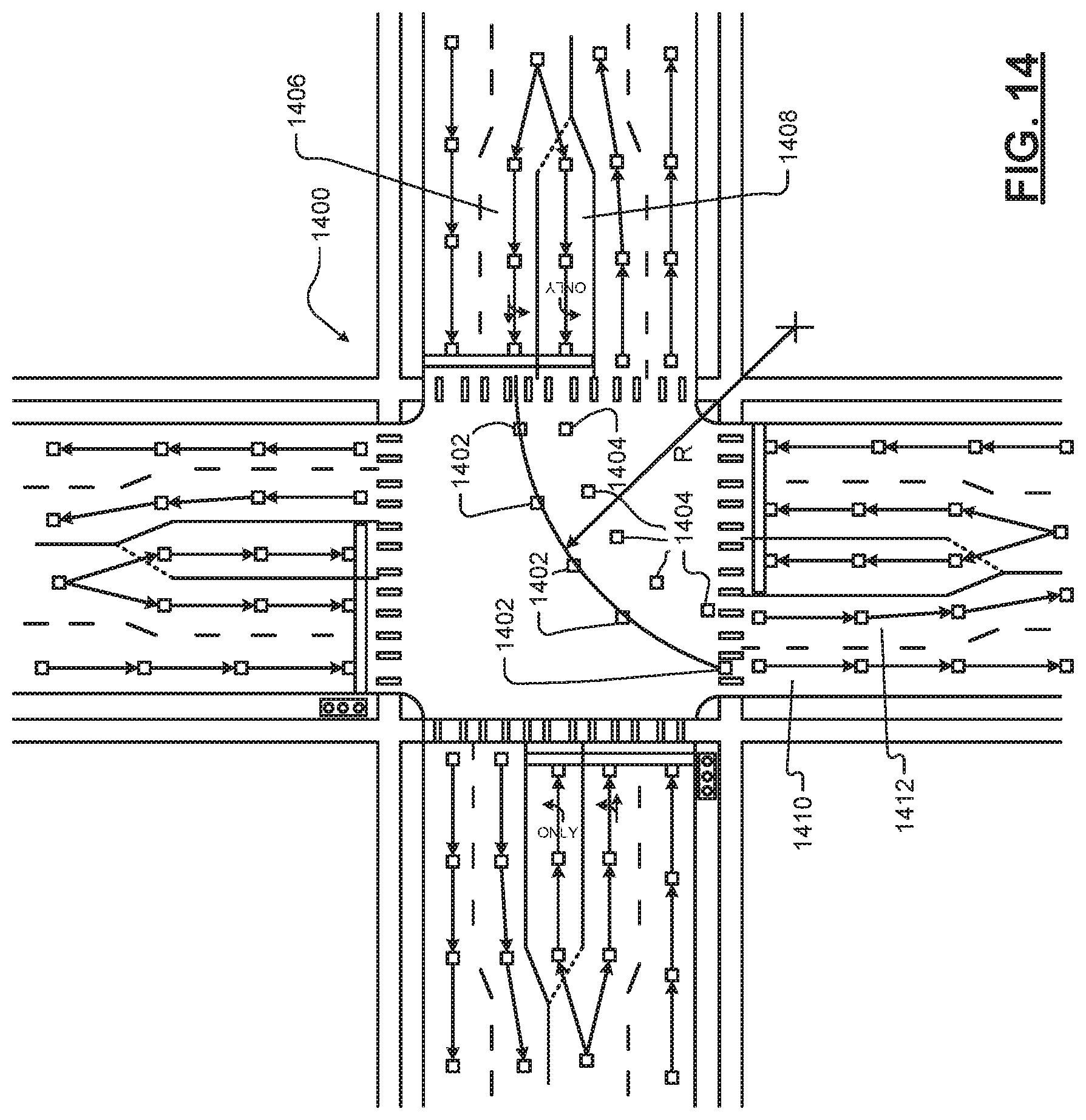 Patent US12157484 Figure 14 – V2-based roll-over alert in an intersection