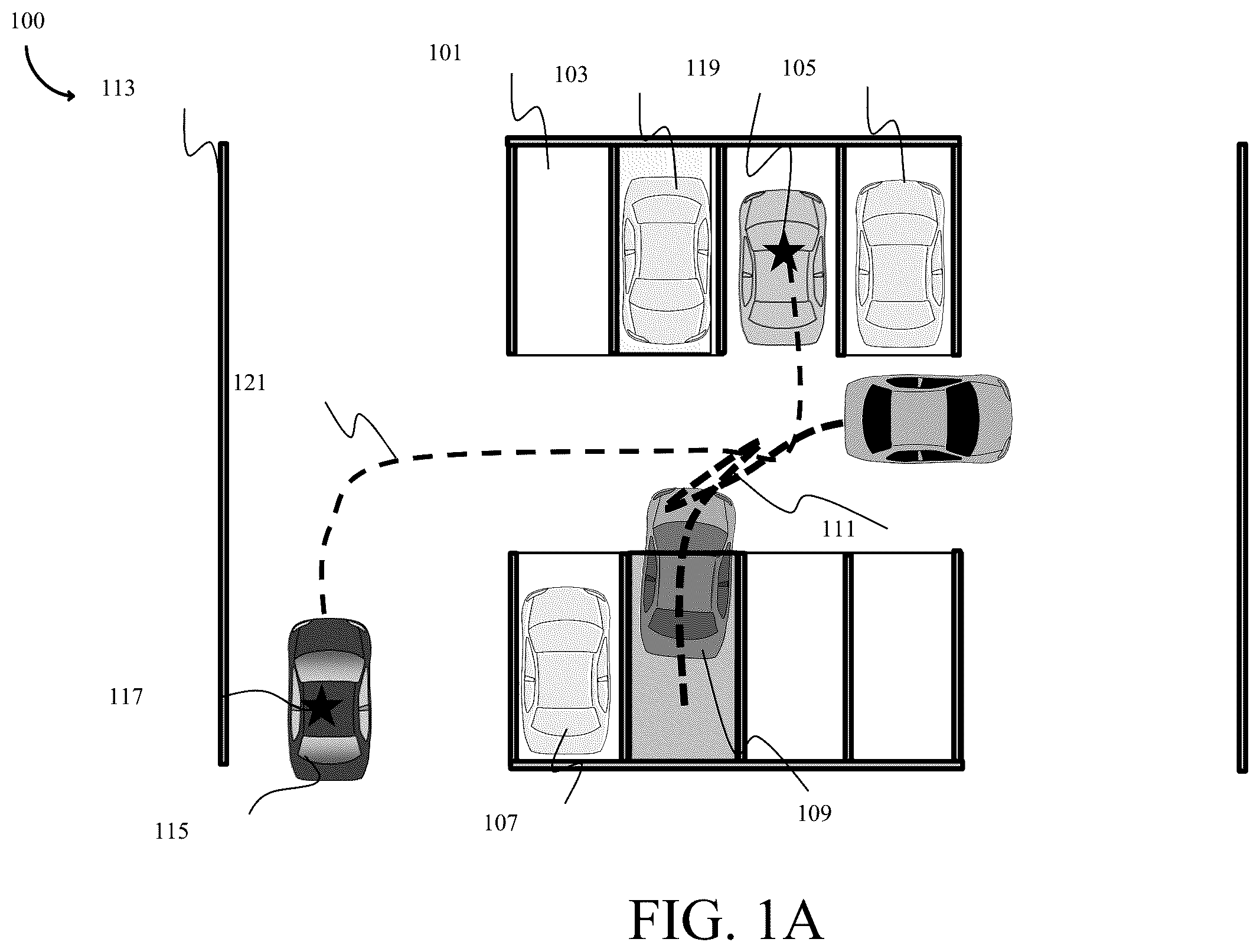 Patent US12157502 — System and method for parking an autonomous ego-vehicle in a dynamic environment of a parking area — Figure 1