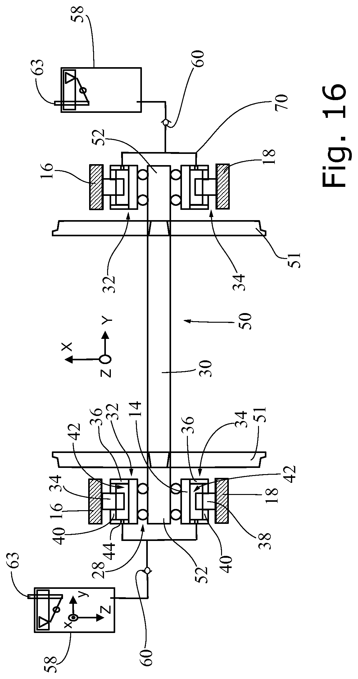 Patent US12157506 Figure 14 – Wheel axle guiding assembly with longitudinal hydro-mechanical converters and associated running gear