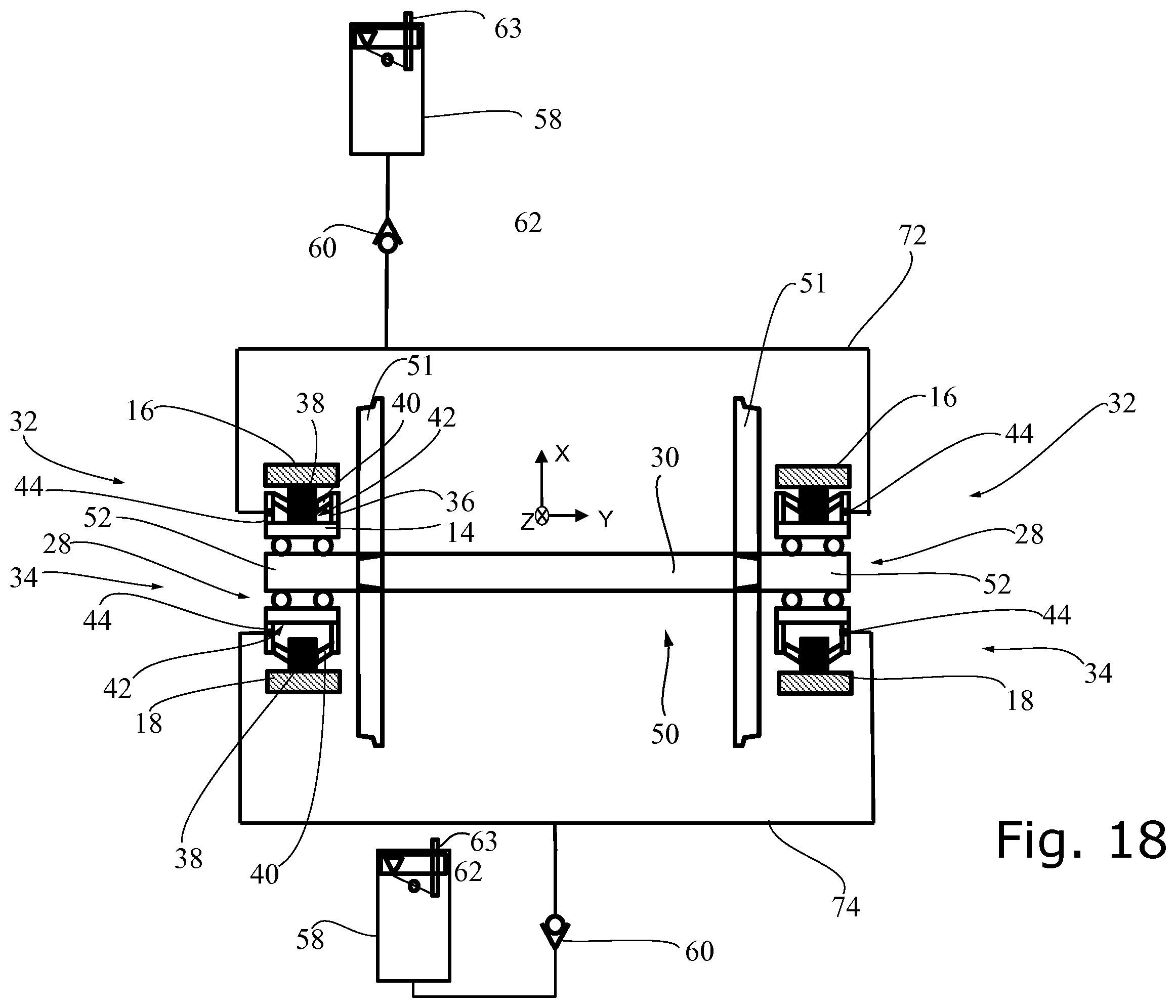Patent US12157506 Figure 16 – Wheel axle guiding assembly with longitudinal hydro-mechanical converters and associated running gear